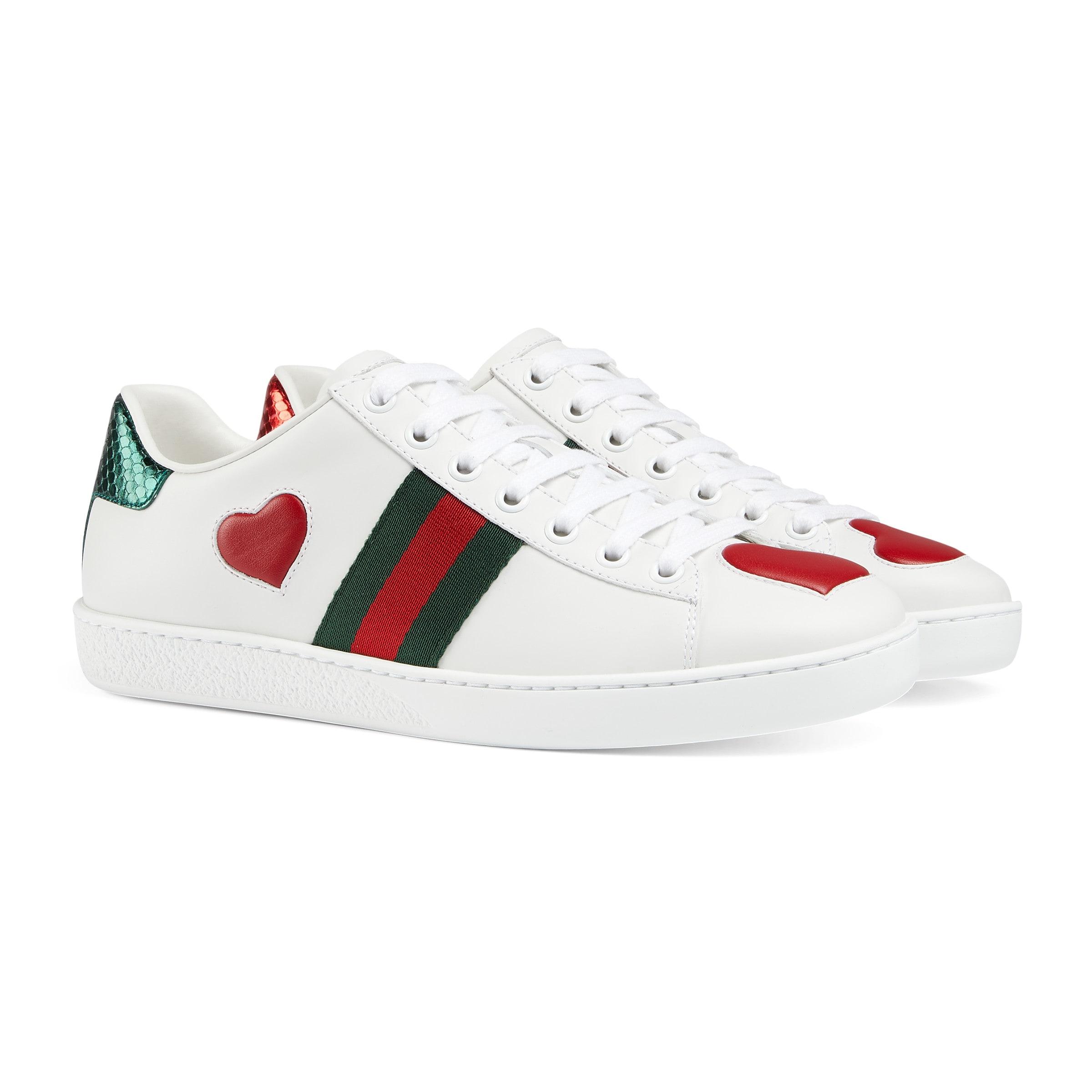 Gucci Ace Heart-embellished Leather Sneakers in White | Lyst