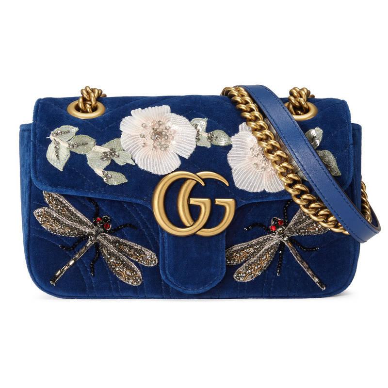 Gucci GG Mini Marmont Embroidered Velvet Shoulder Bag in Cobalt Blue (Blue) - Lyst