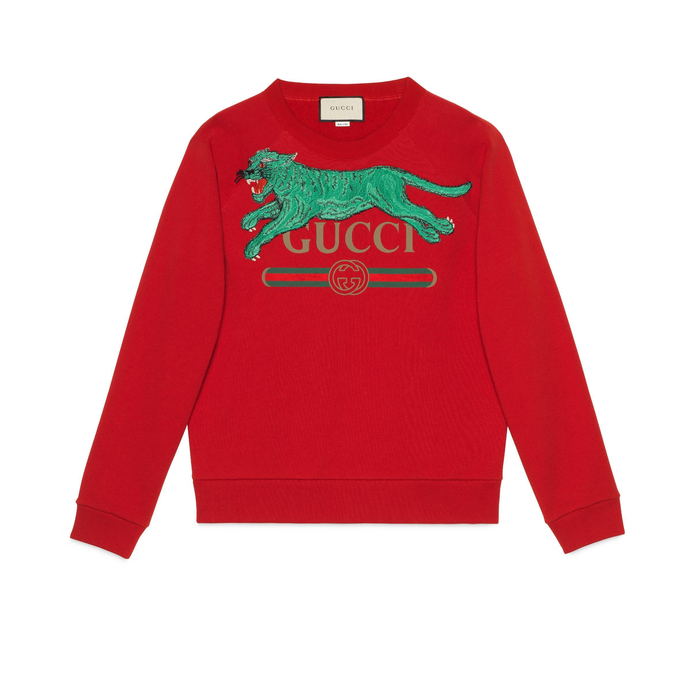 Sudadera con logo y tigre Gucci de Algodón de color Rojo para hombre | Lyst