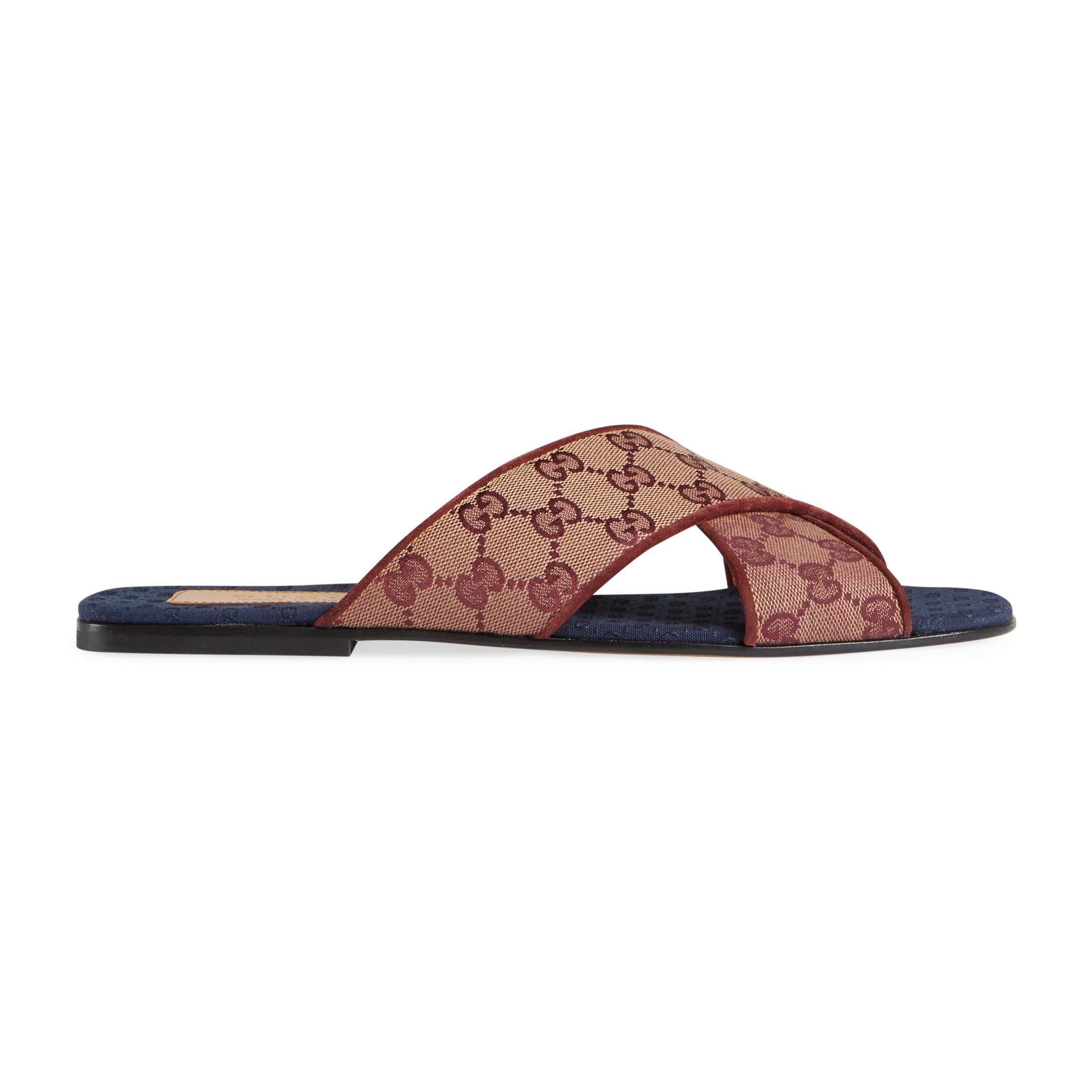 Sandalia tipo chancla de lona GG para hombre Gucci de Ante de color Marrón  para hombre | Lyst