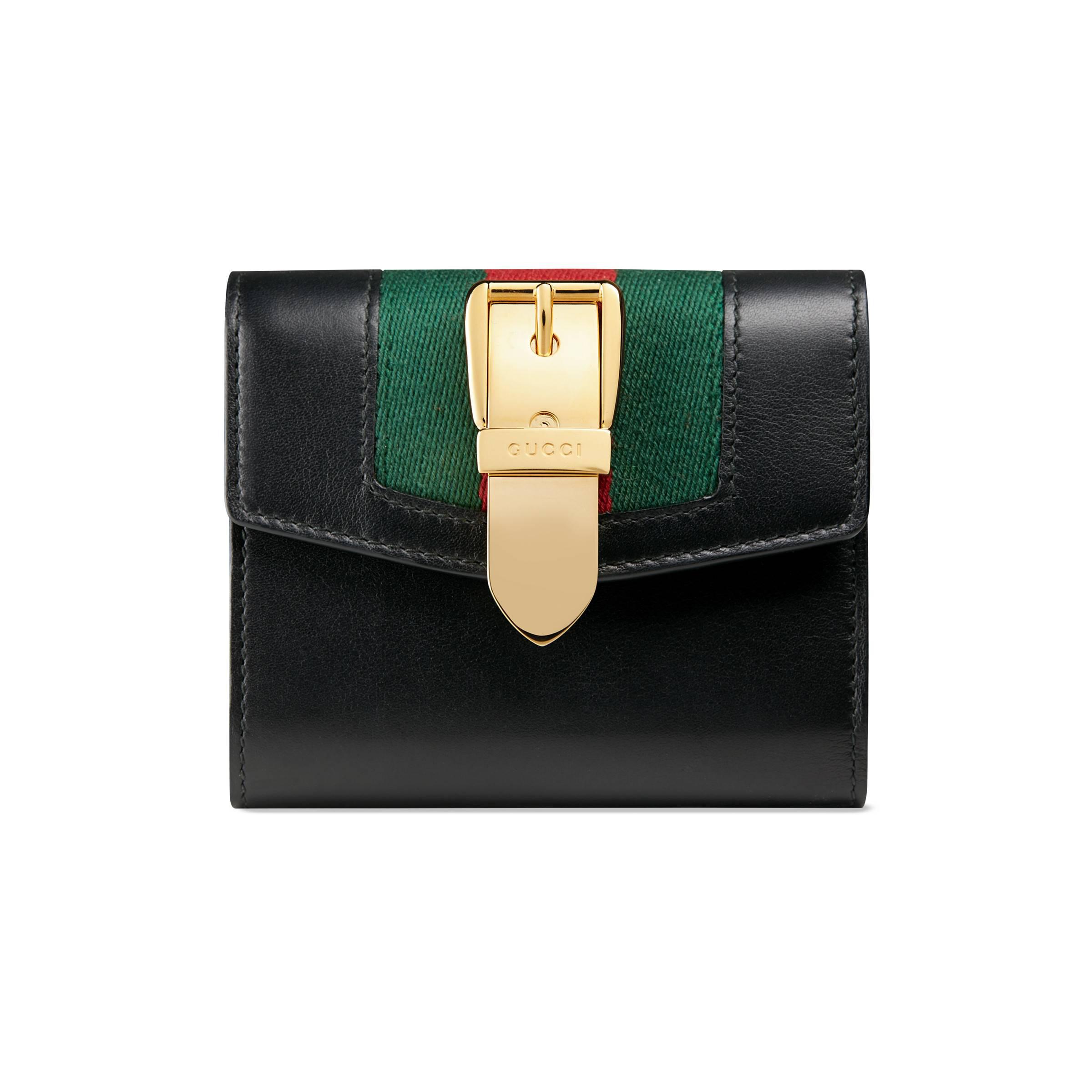 Gucci Sylvie Leather Wallet in Black | Lyst