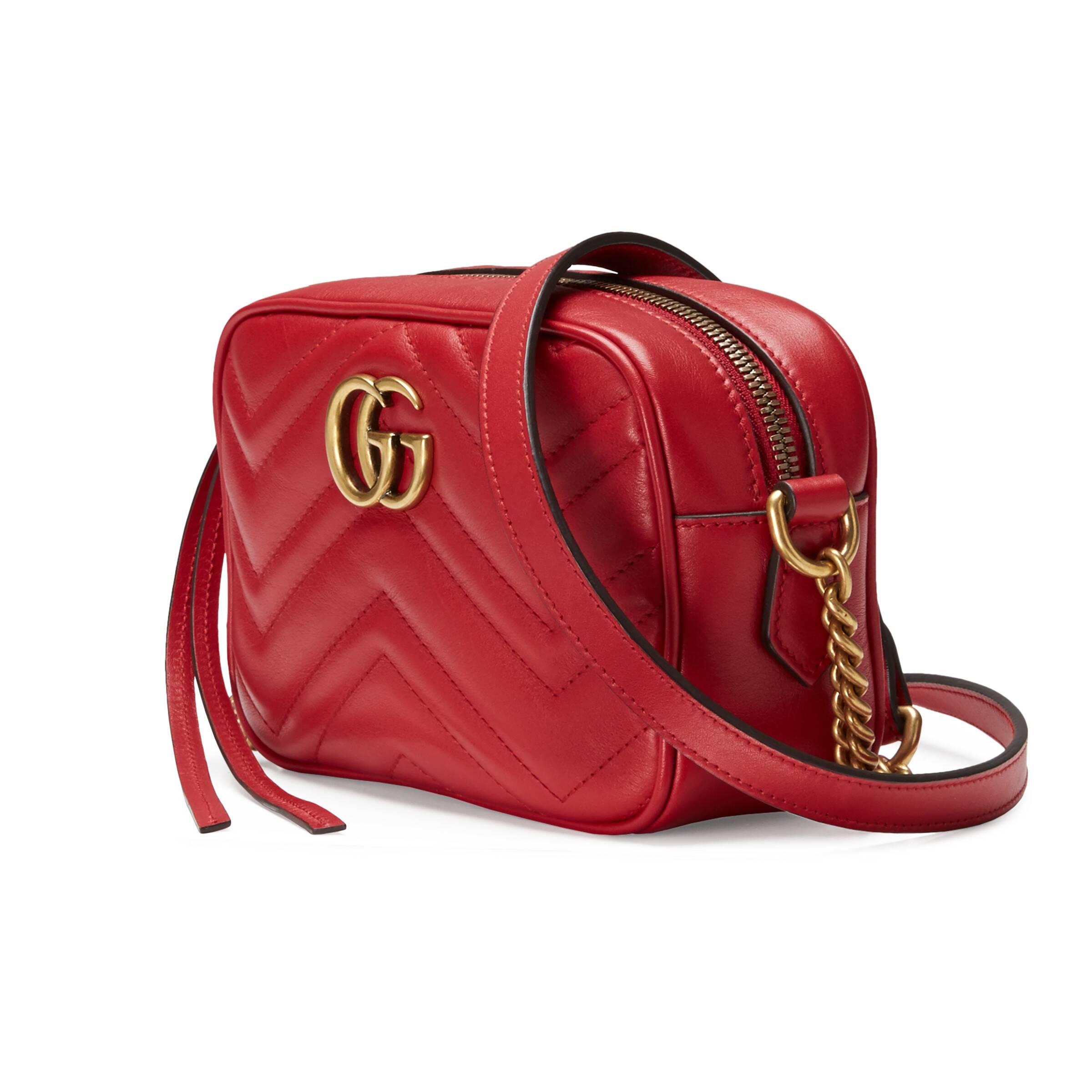 Gucci Leather GG Marmont Matelassé Mini Bag in Red - Lyst
