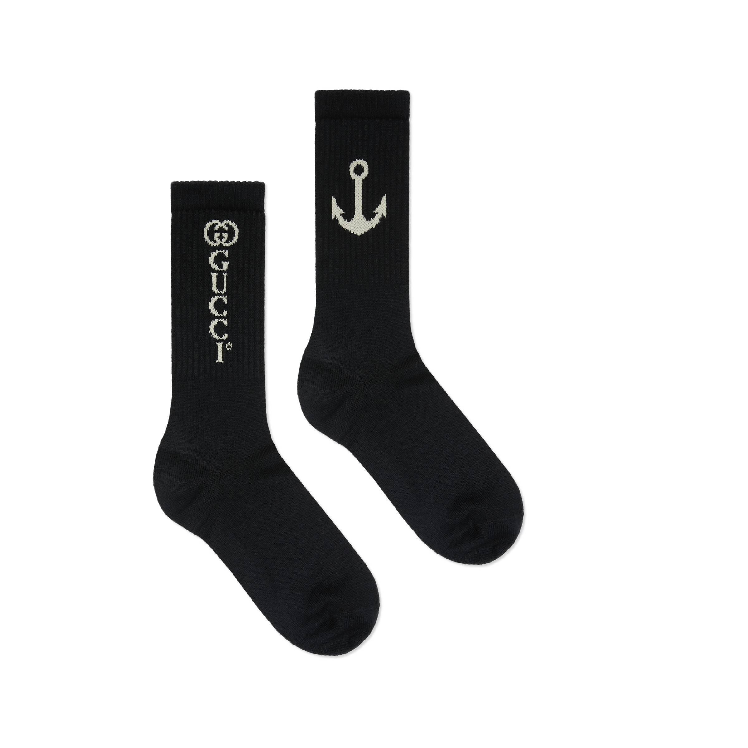 Gucci Cotton Socks With Anchor in Black for Men Lyst