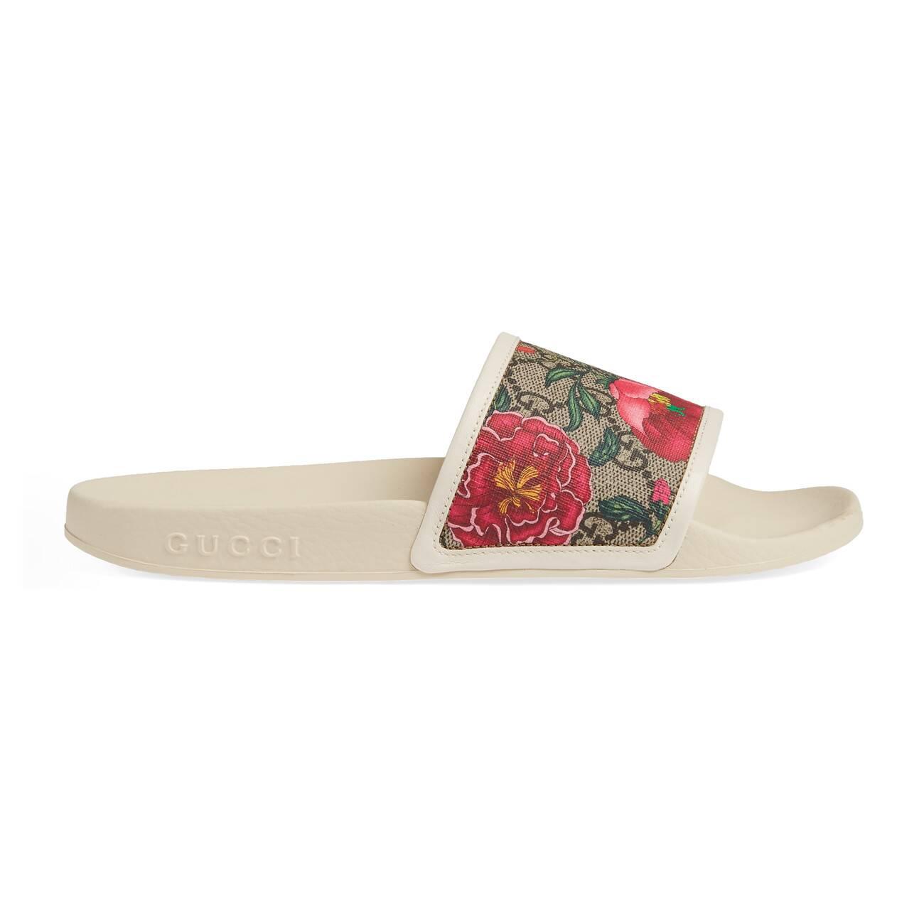 Gucci GG Flora Slide Sandal in White | Lyst
