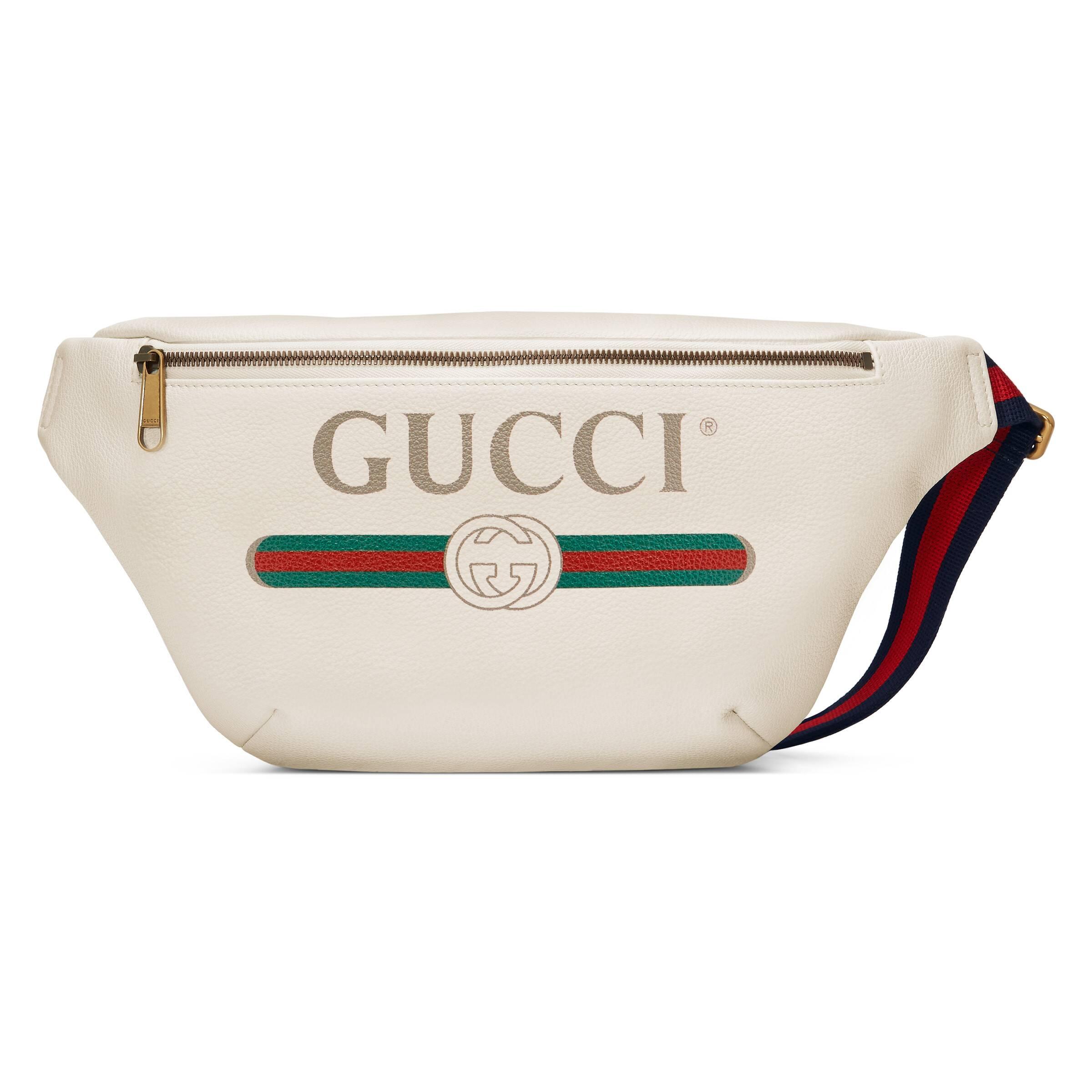 Gucci Printed Textured-leather Belt Bag In White Leather