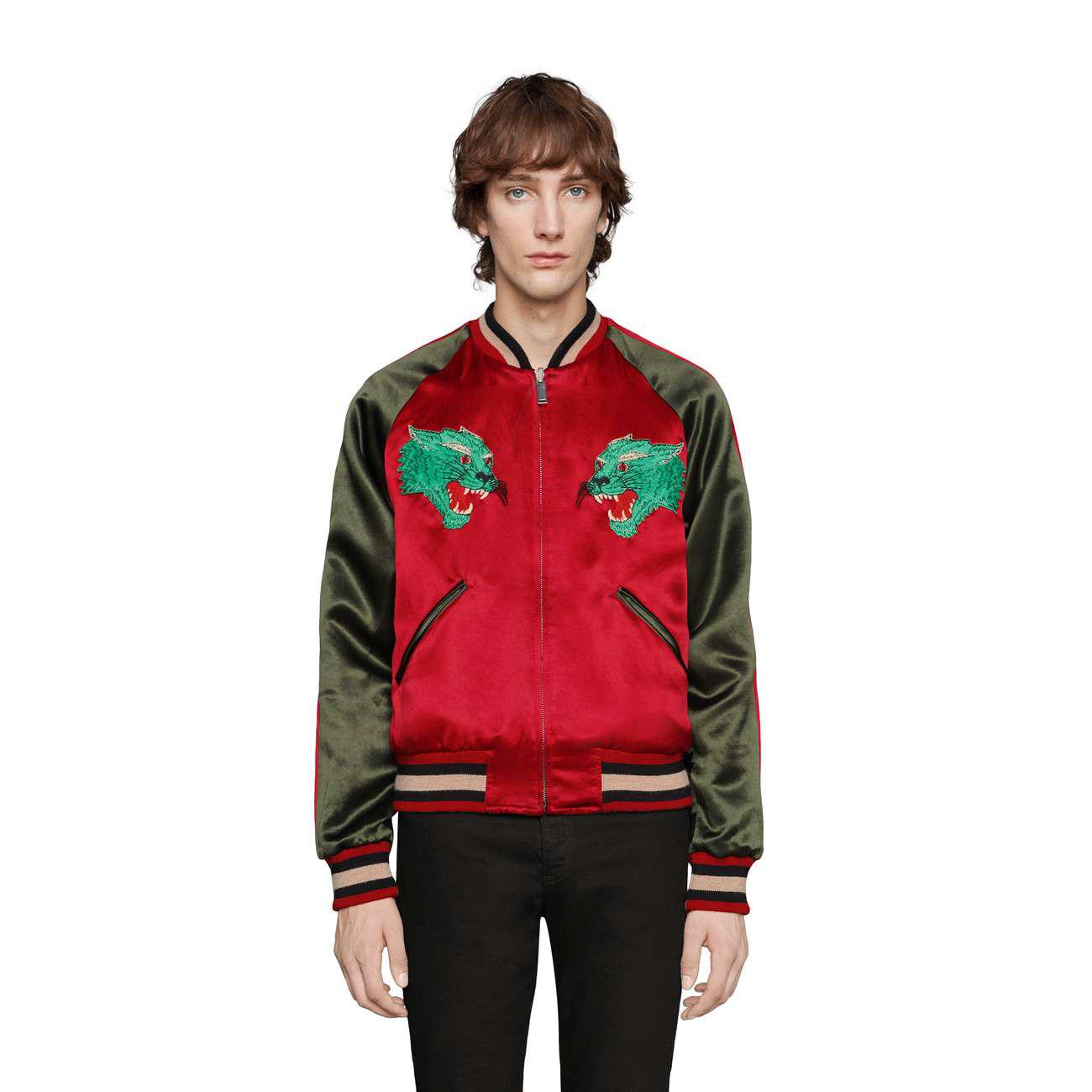 Gucci Reversible Acetate Bomber Jacket in Green for Men - Lyst