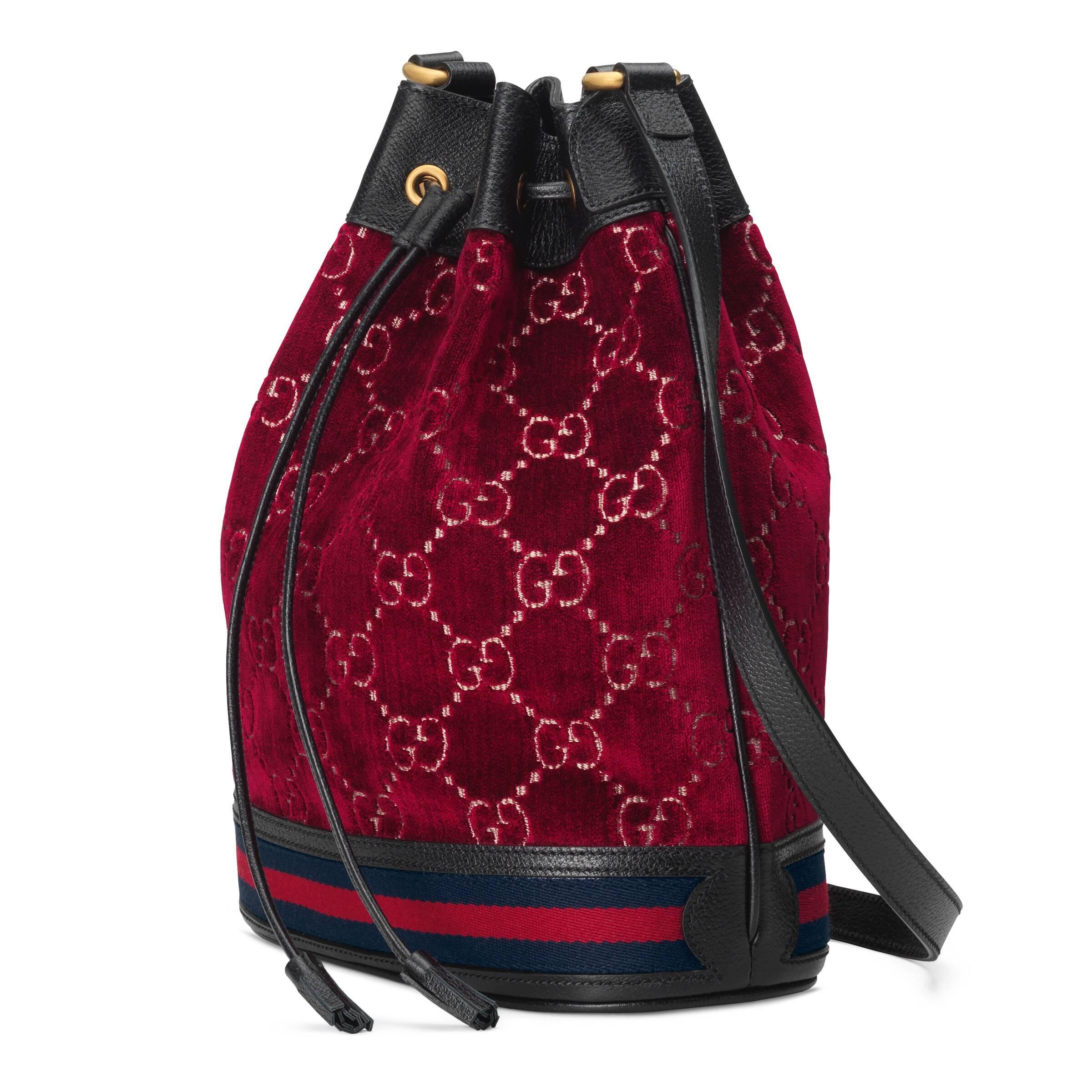 Gucci GG Velvet Bucket Bag in Red | Lyst Australia