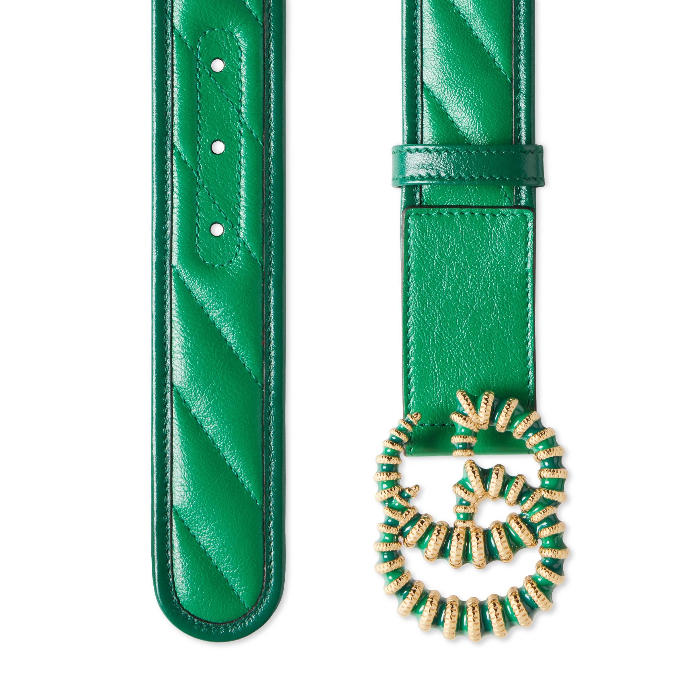 Gucci GG Marmont Belt With Enameled Torchon in Green | Lyst