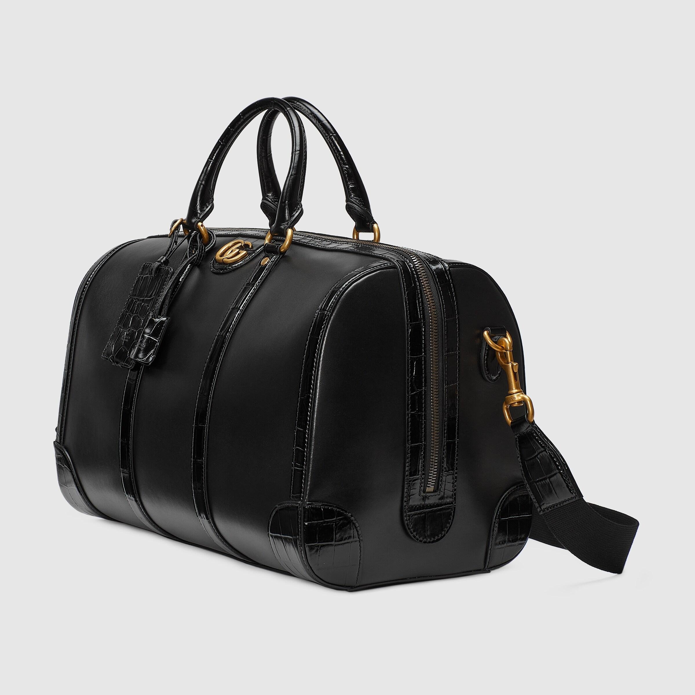 Gucci Double G Leather Duffle Bag - Black