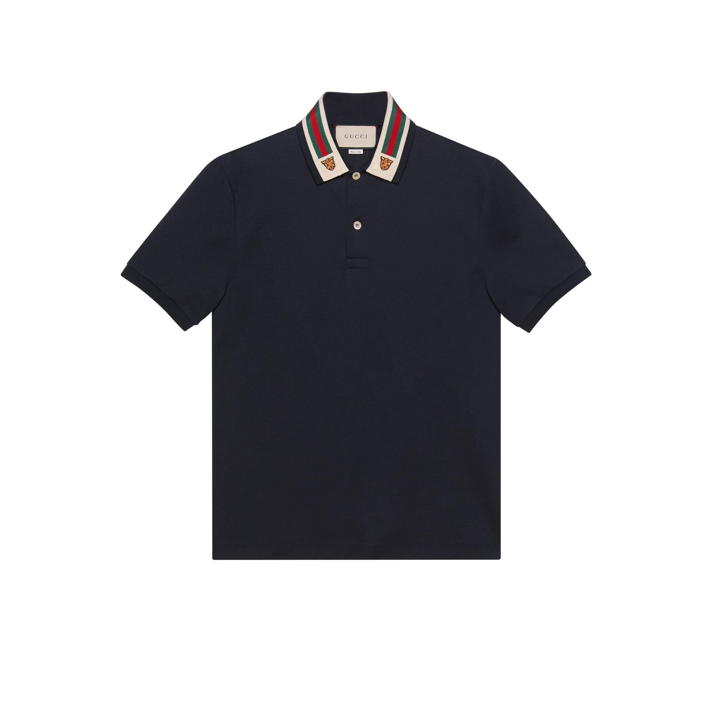 Gucci Tiger-embroidered Cotton-pique Polo Shirt in Navy (Blue) for Men -  Save 56% - Lyst