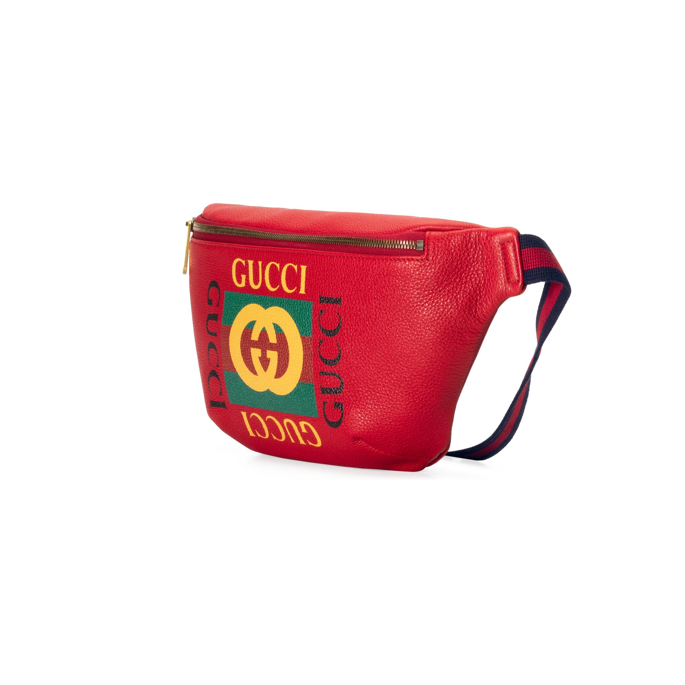 Gucci Print Leather Belt Bag in Red | Lyst