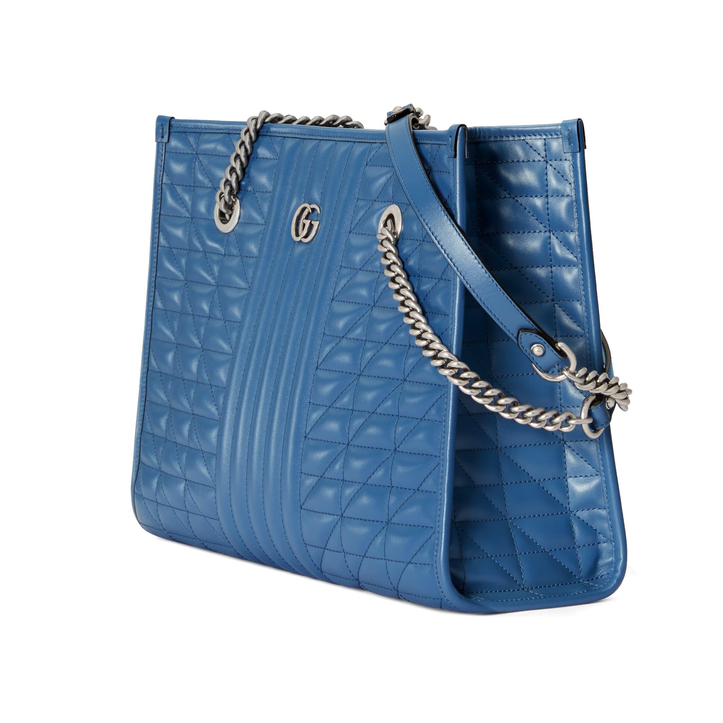 Gucci gg Marmont Medium Matelassé Tote in Blue | Lyst