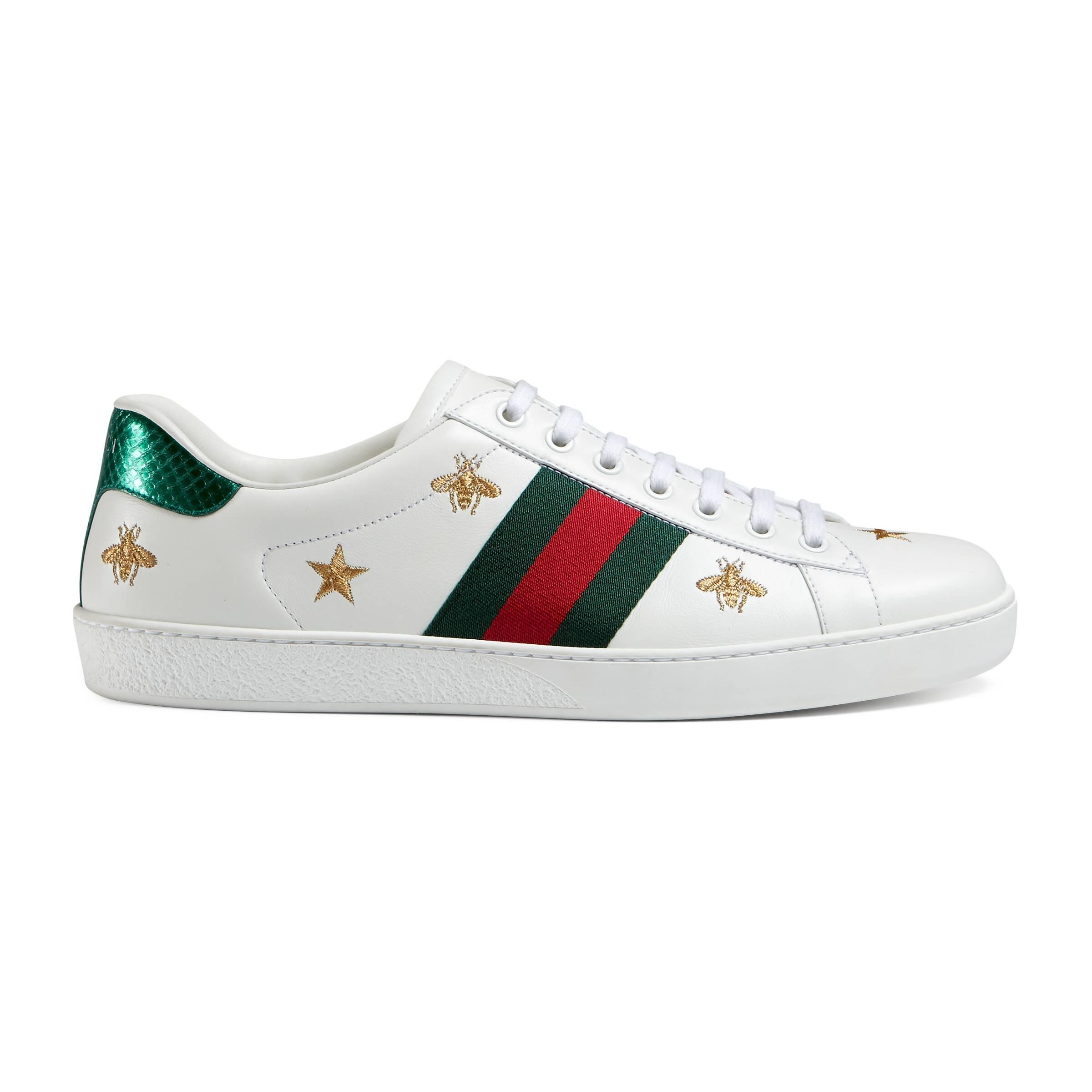 Gucci Leather Ace Embroidered Low-top Sneaker in White Leather (White
