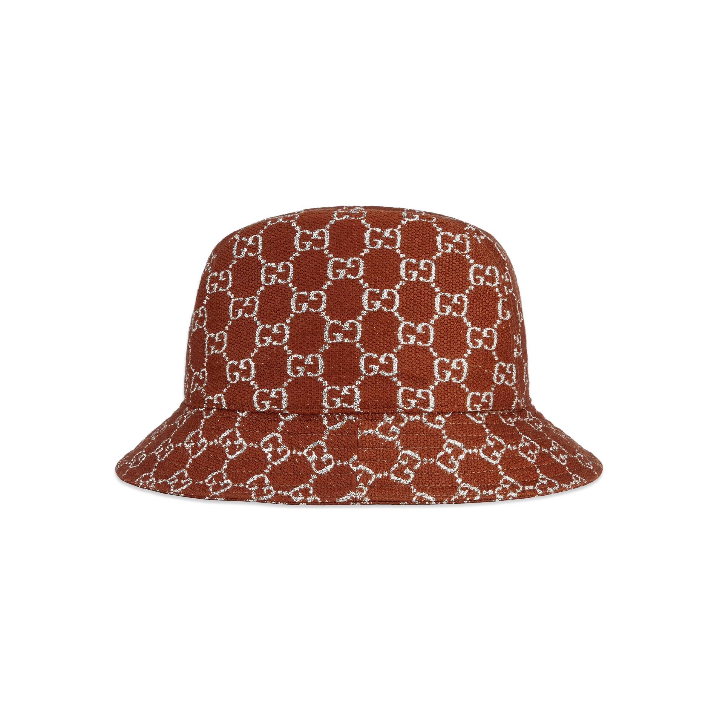 Gucci GG Lamé Bucket Hat in Brown | Lyst