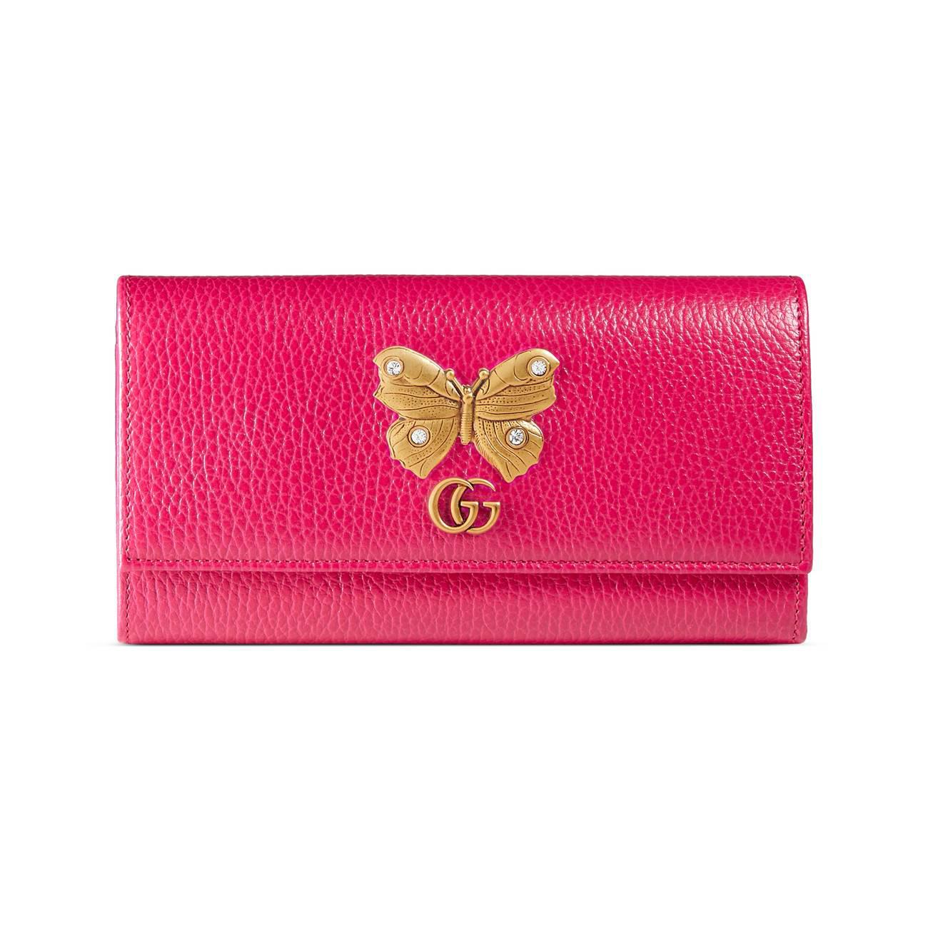 Gucci Leather Continental Wallet With Butterfly in Pink - Lyst