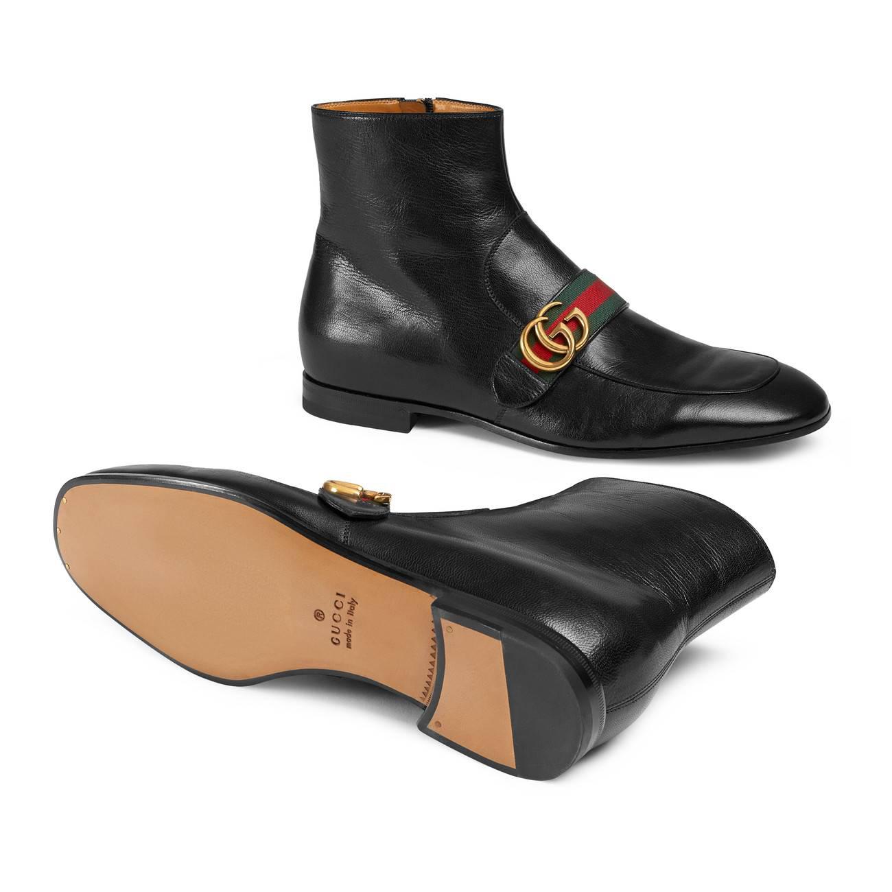 Gucci Leather Boot With Double G in Green for Men Lyst