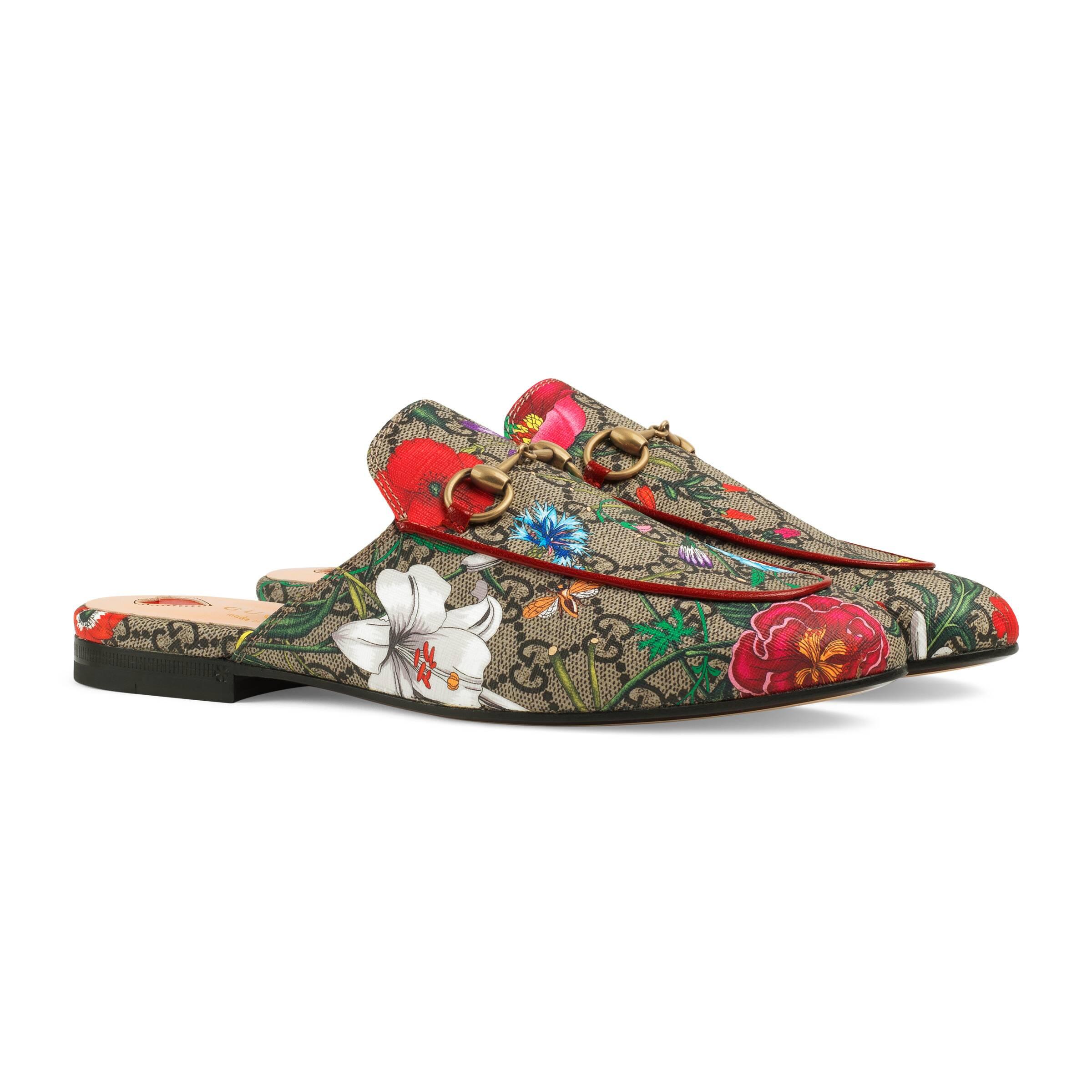 Gucci Princetown GG Flora Slipper in Natural | Lyst