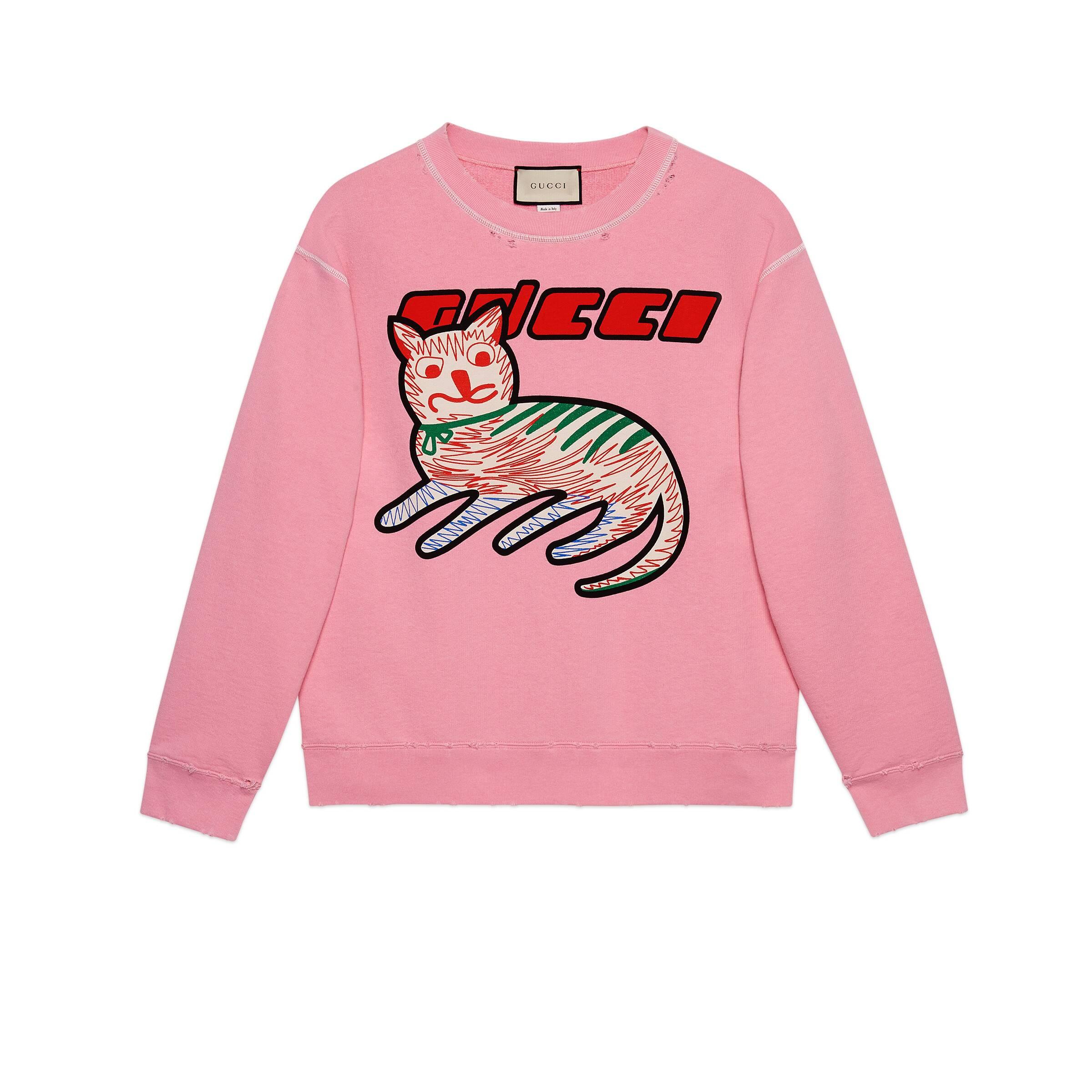 Gucci Cotton Cat Print Sweatshirt in Pink for Men | Lyst