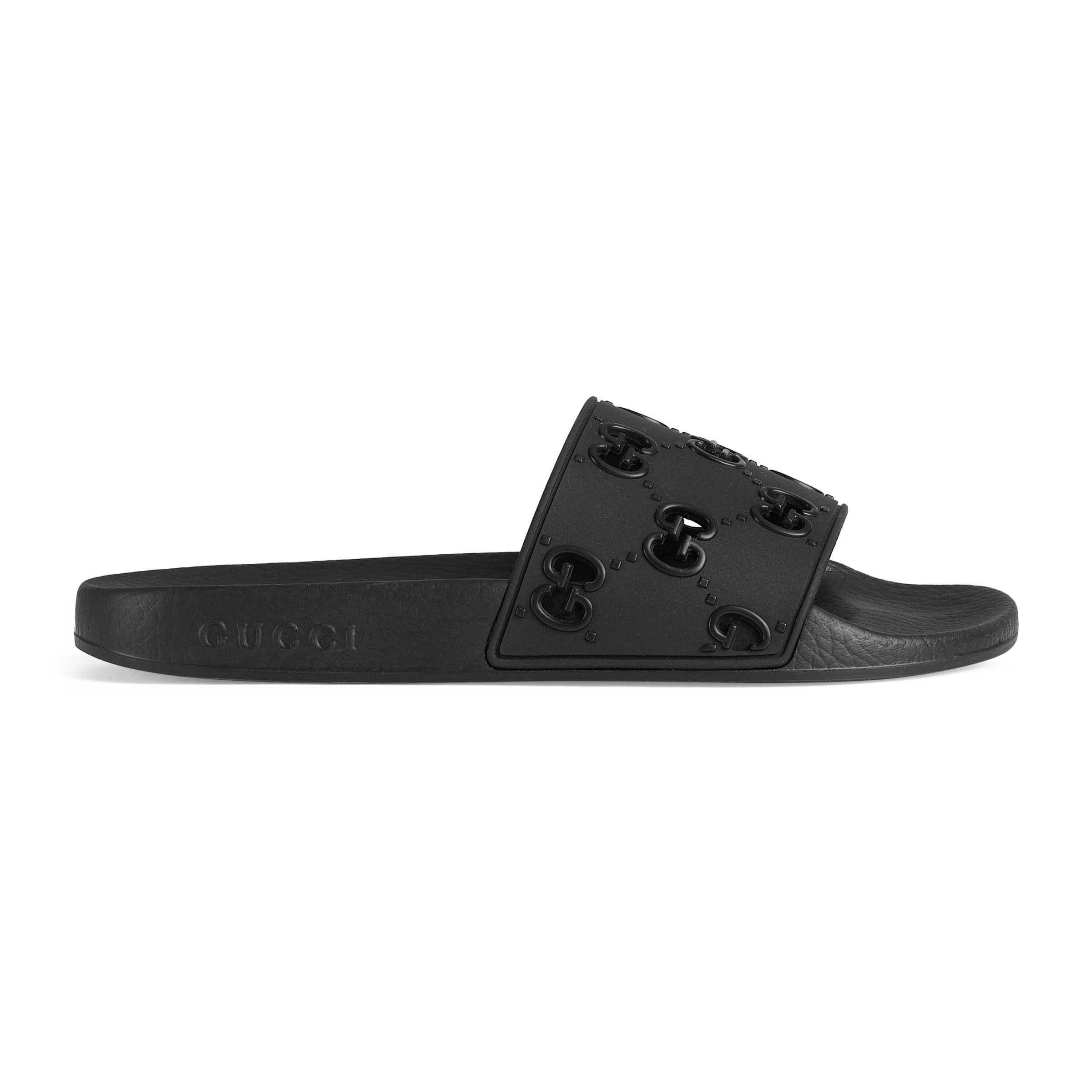 Gucci Black Interlocking G Thong Sandals for men