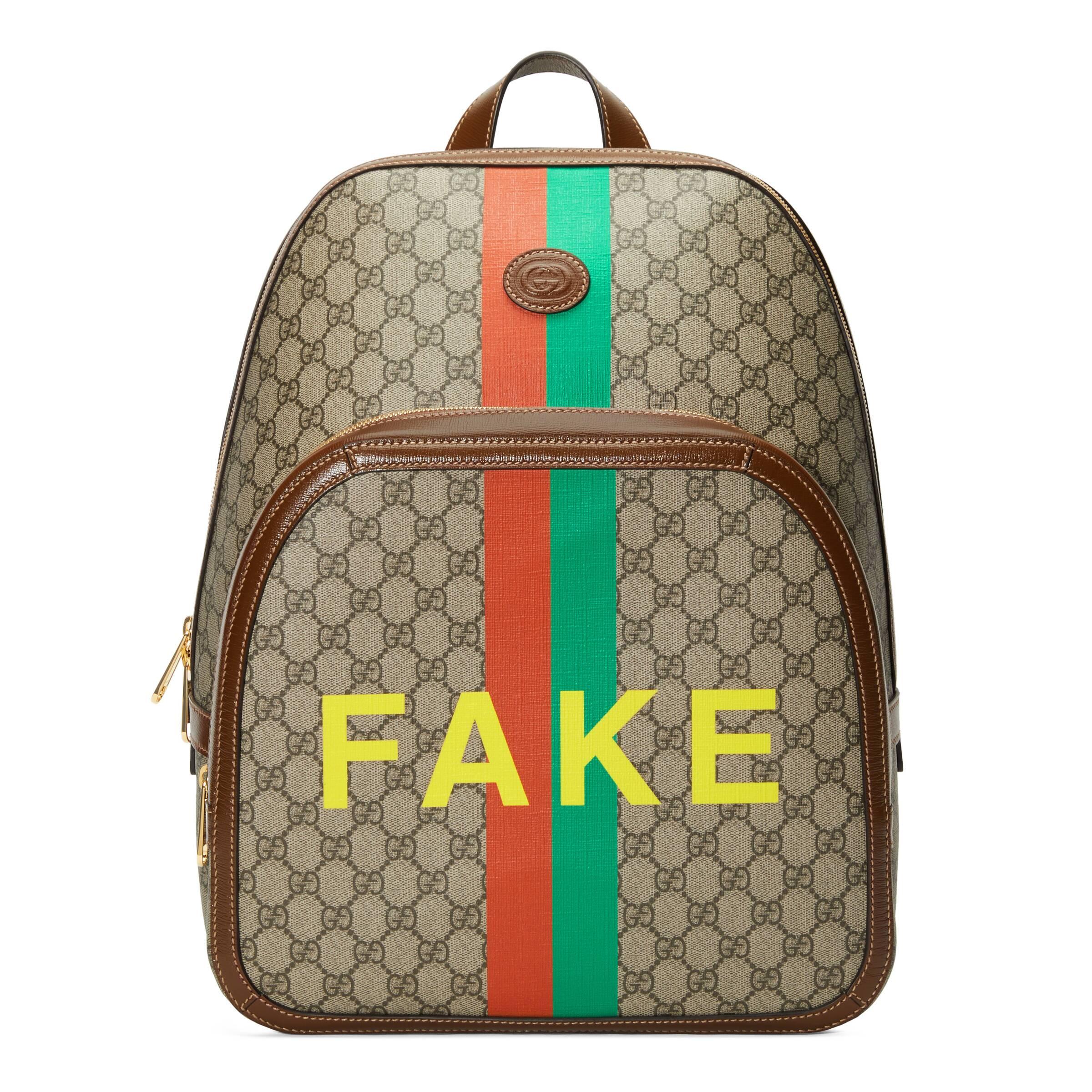 Gucci Canvas 'fake/not' Print Medium Backpack in Beige (Natural) for Men |  Lyst
