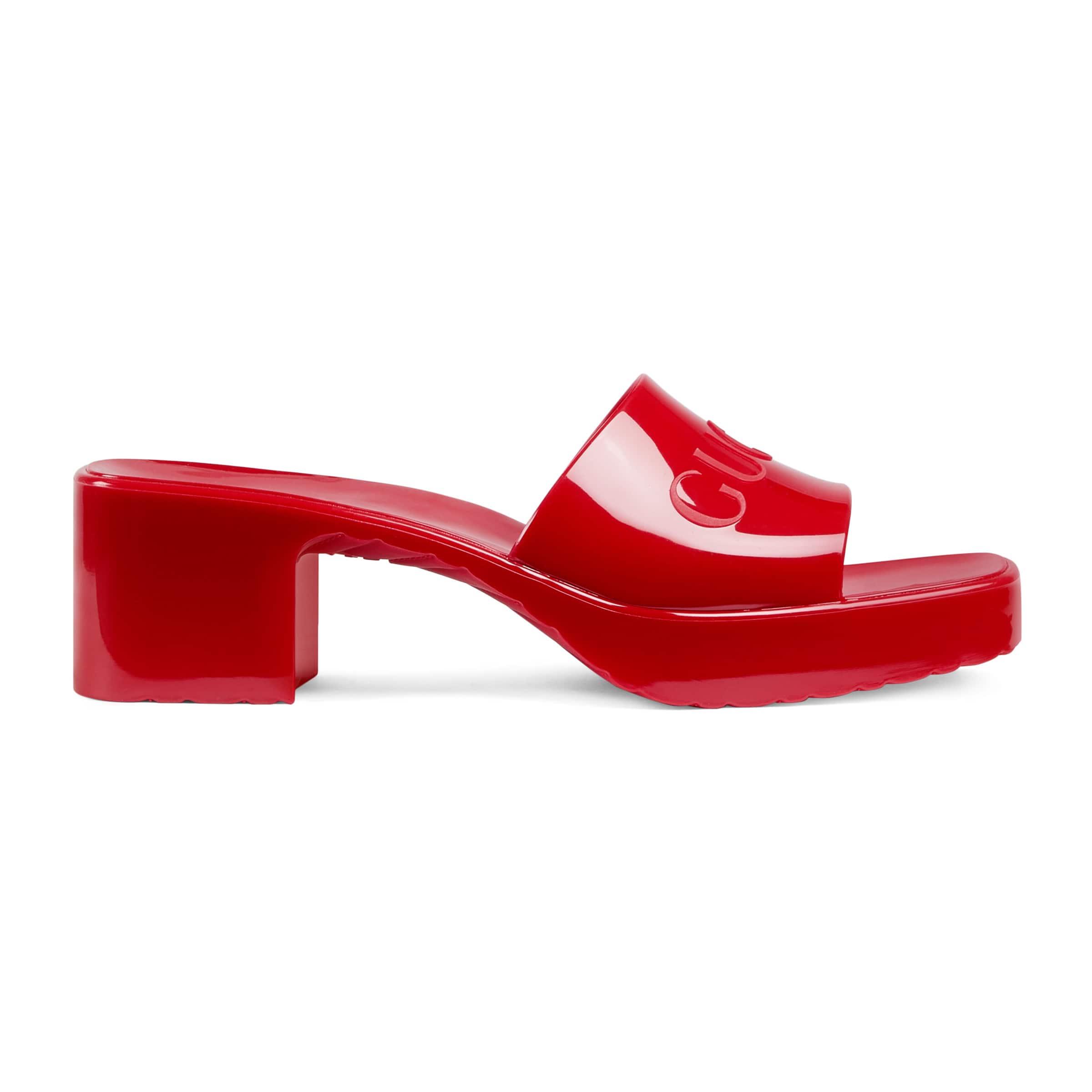 Gucci Slide Sandal With Logo in Red | Lyst