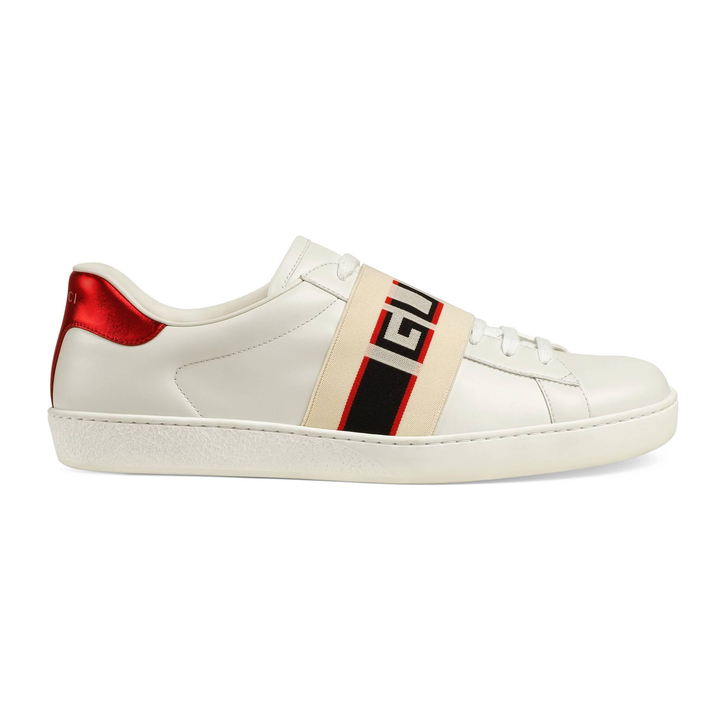 Gucci Men's New Ace Stripe Leather Trainers in White for Men | Lyst