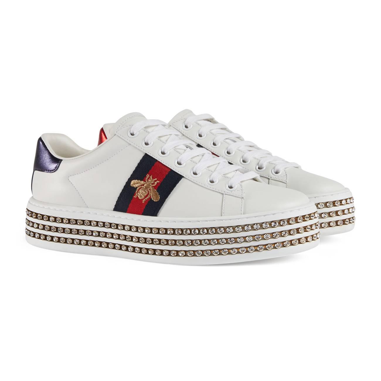 Gucci Ace Sneaker With Crystals Blue Lyst