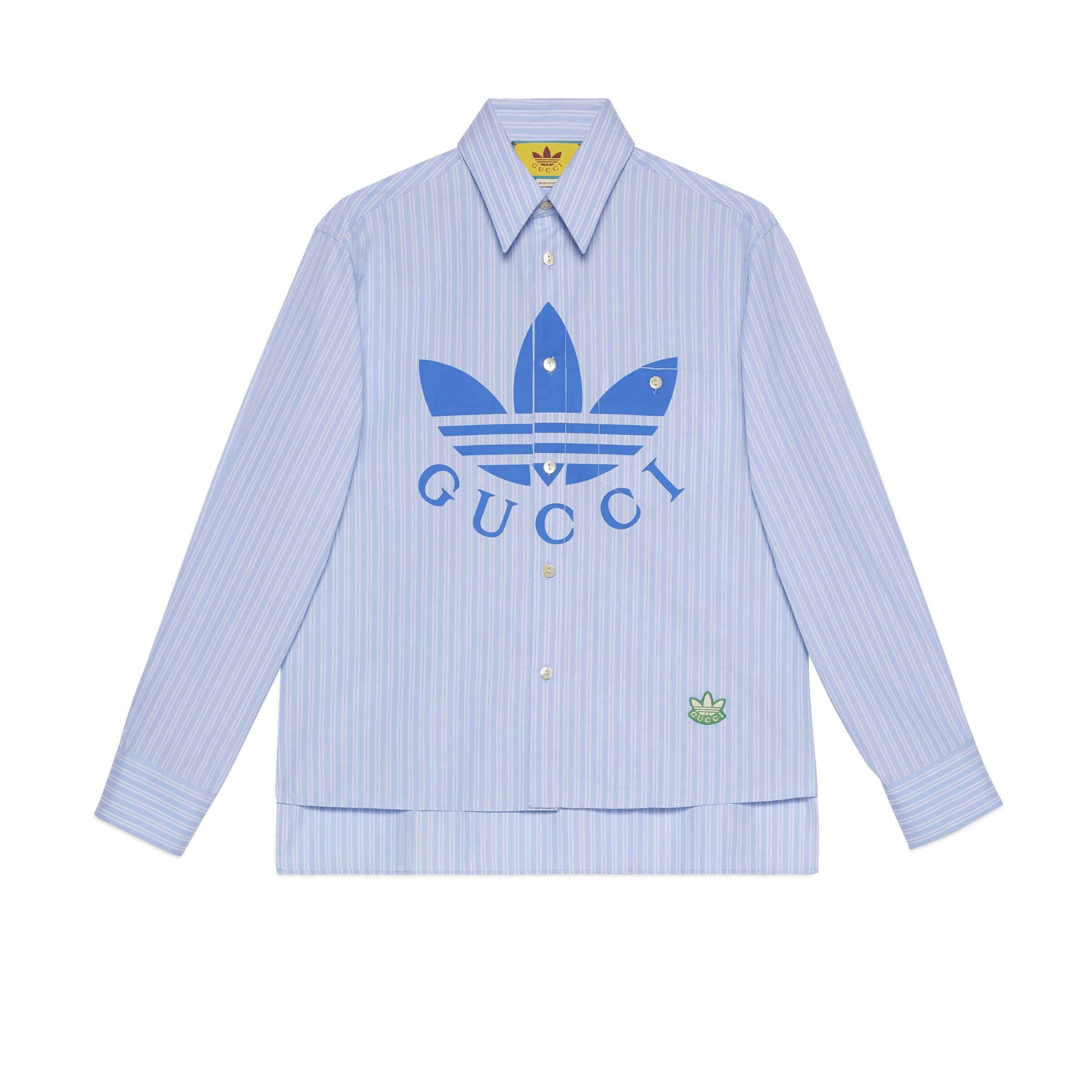 Gucci Adidas X Striped Cotton Shirt in Blue for Men | Lyst