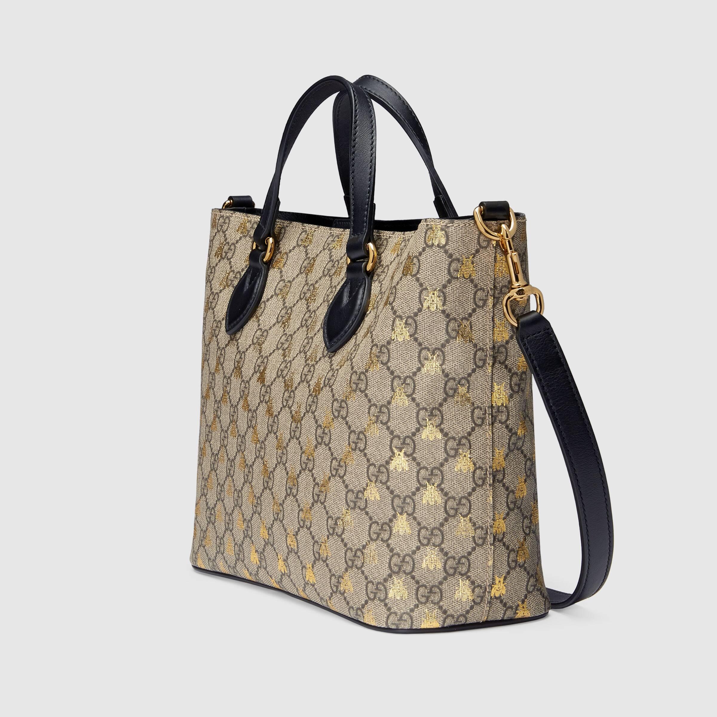 Gucci Bee Gg Supreme Canvas Tote in Beige (Natural) - Lyst