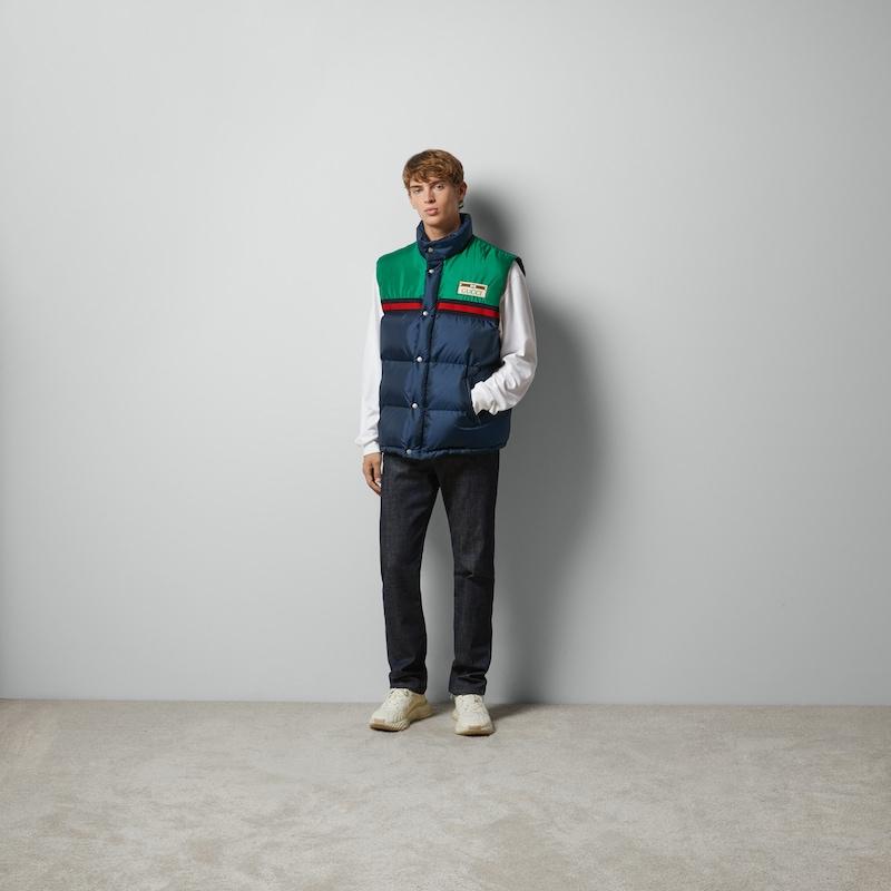 【関税込み】GUCCI PADDED WAISTCOAT IN NYLON SATIN Gucci Nylon Satin Padded Gilet in Blue for Men | Lyst UK