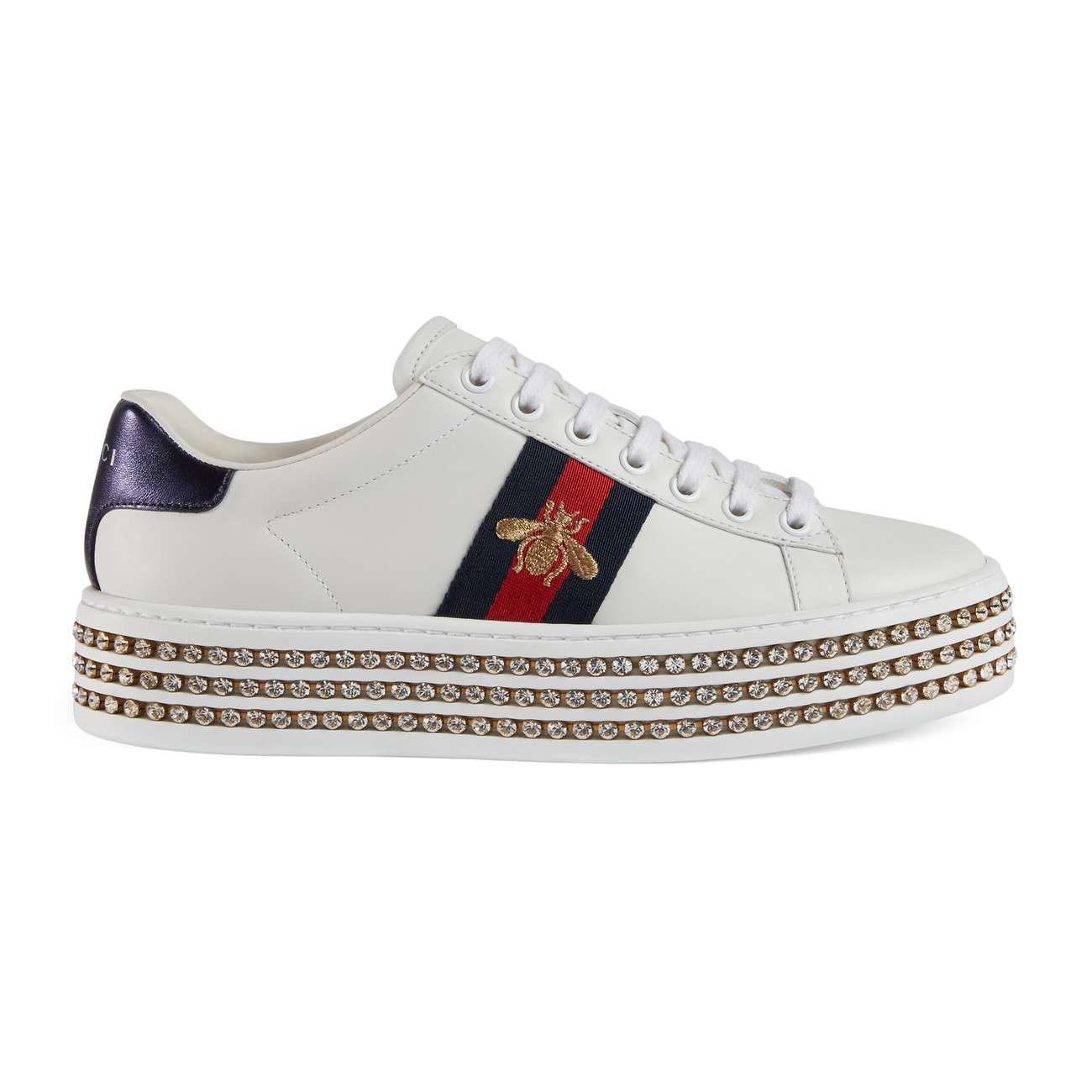 befolkning krysantemum Far Gucci Ace Sneaker With Crystals in Blue | Lyst