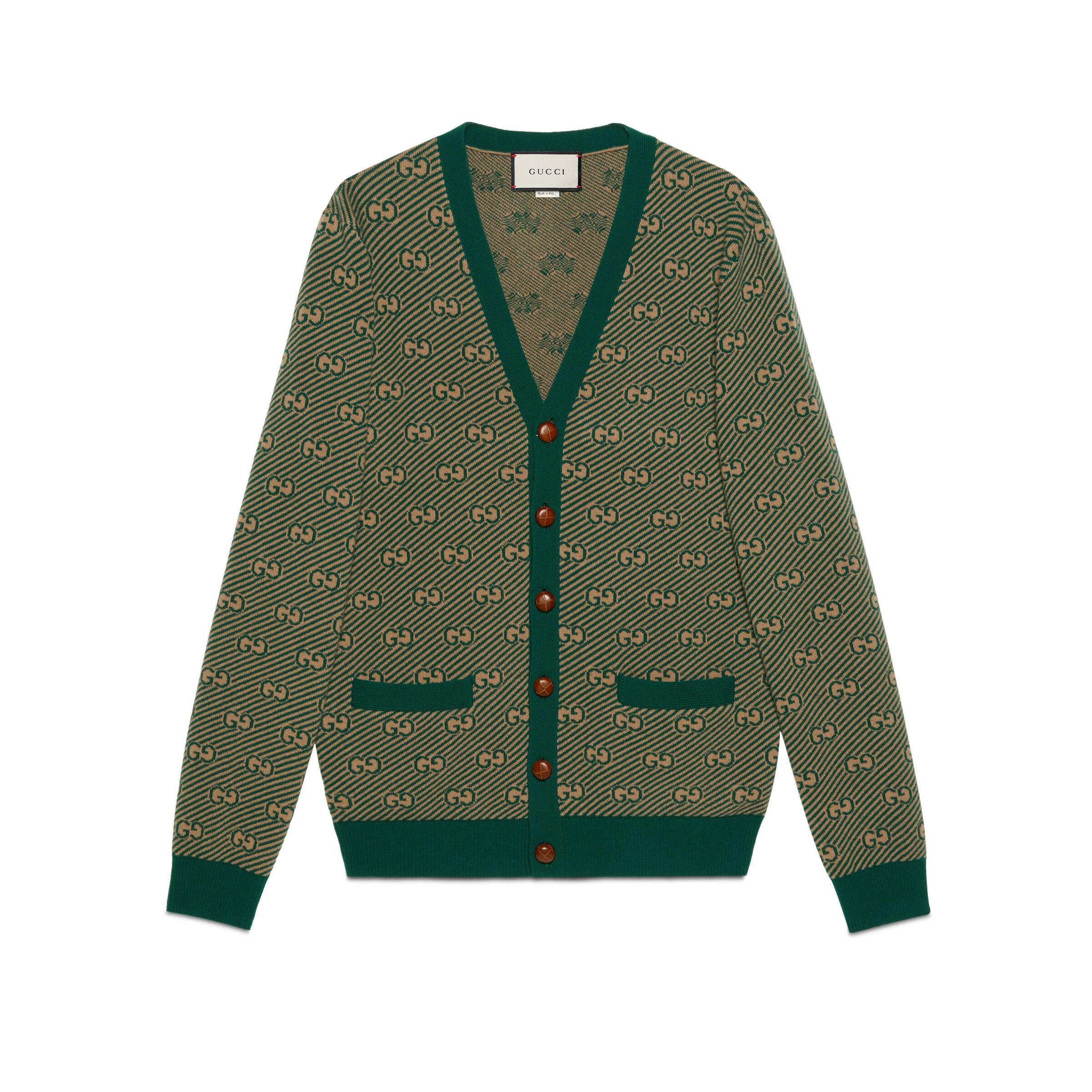 Gucci GG Stripe Wool Cardigan in Green for Men Lyst