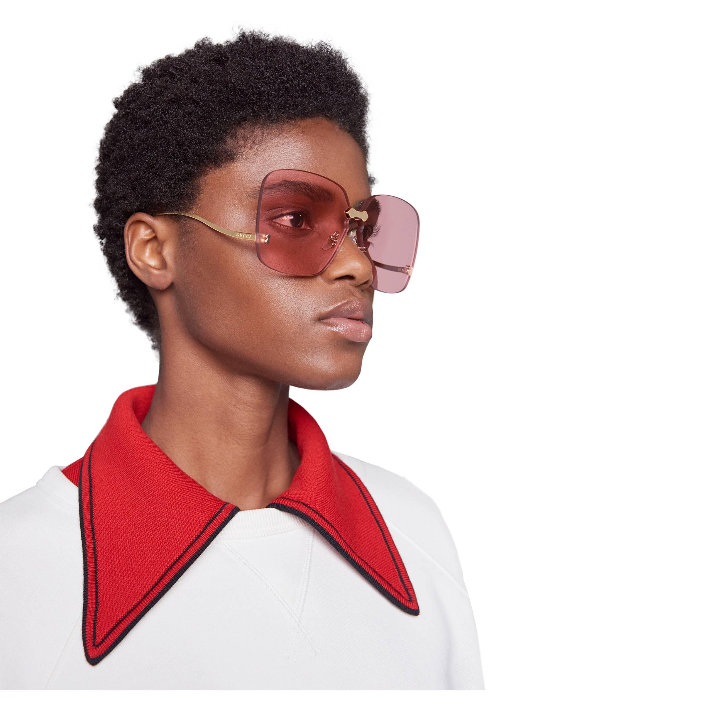 Gucci Square-frame Rimless Sunglasses in Pink | Lyst UK