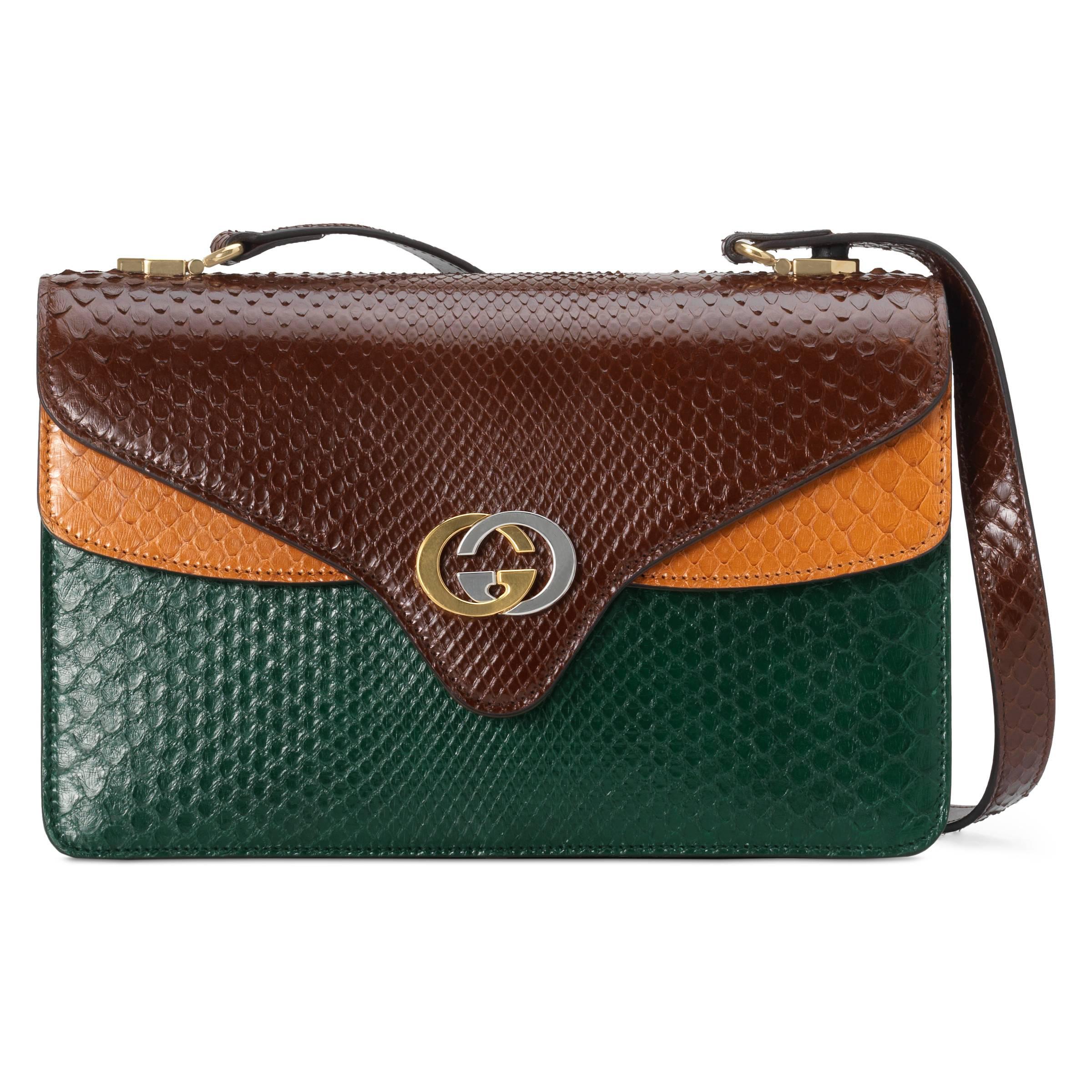 Borsa a spalla in pitone misura piccola di Gucci in Marrone | Lyst