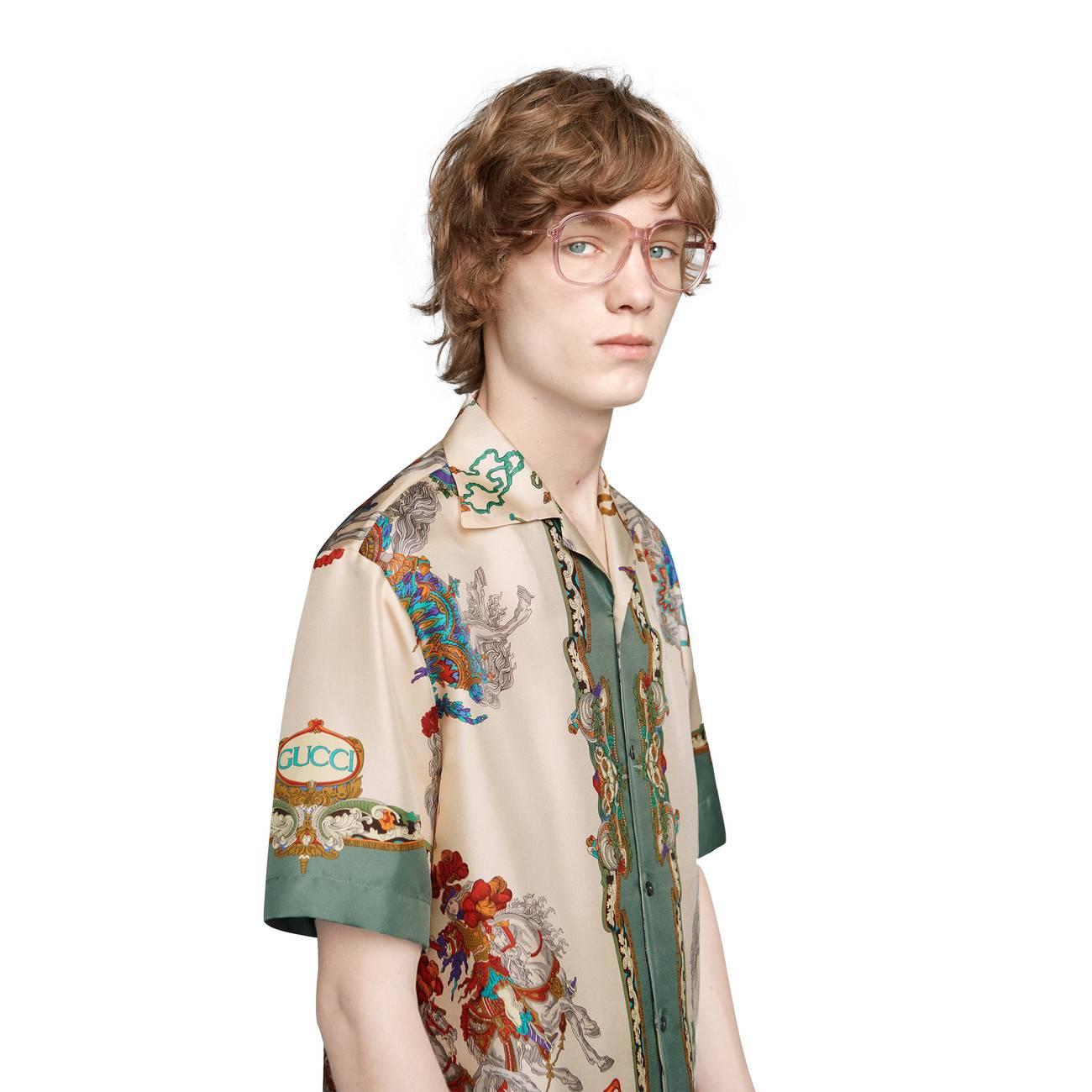 silk bowling shirt with jousting print