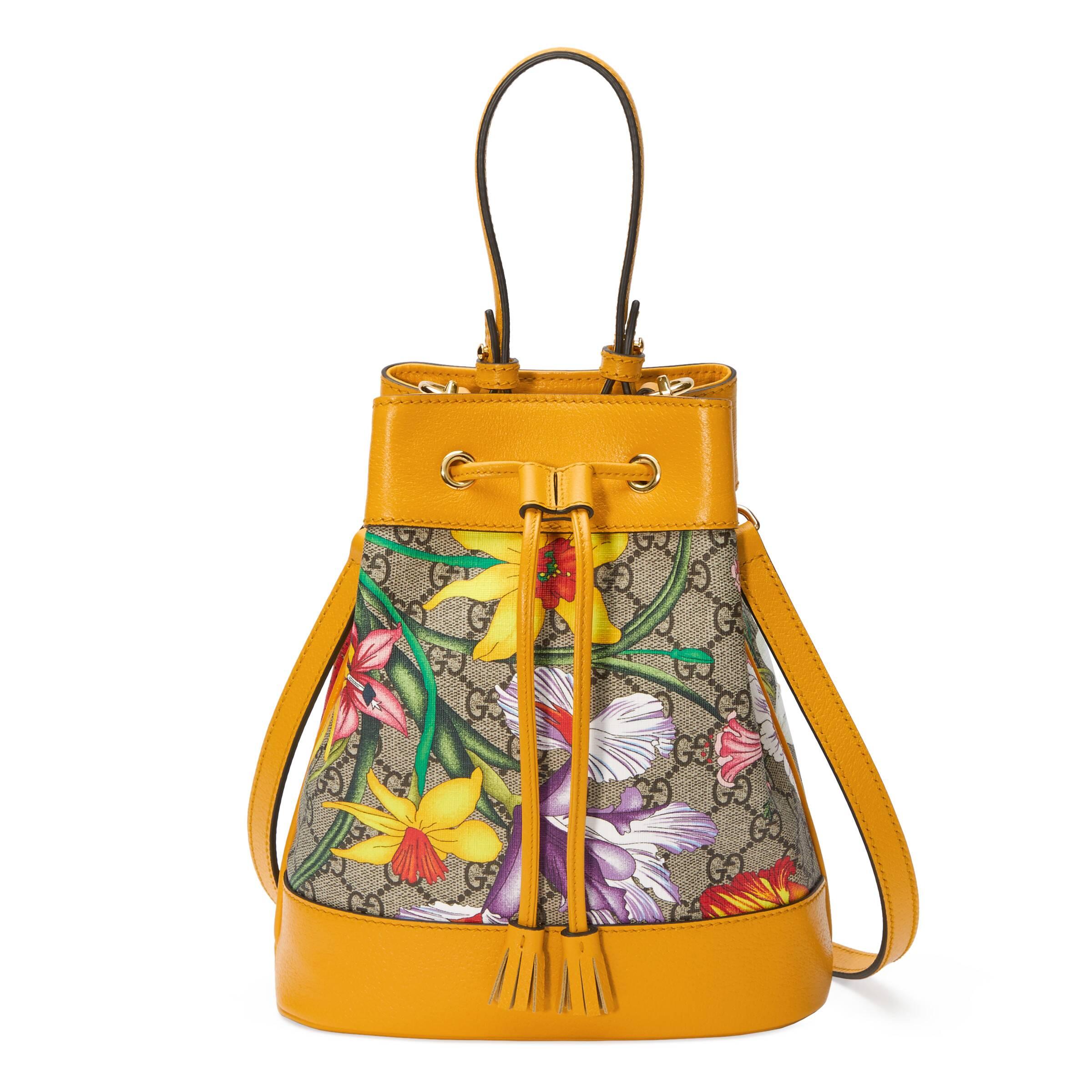 Gucci Ophidia GG Flora Small Bucket Bag in Natural | Lyst