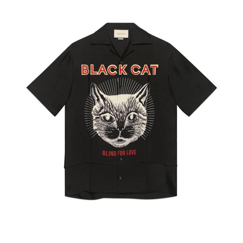 Eerder leider het kan Gucci Black Cat Print Silk Bowling Shirt for Men | Lyst
