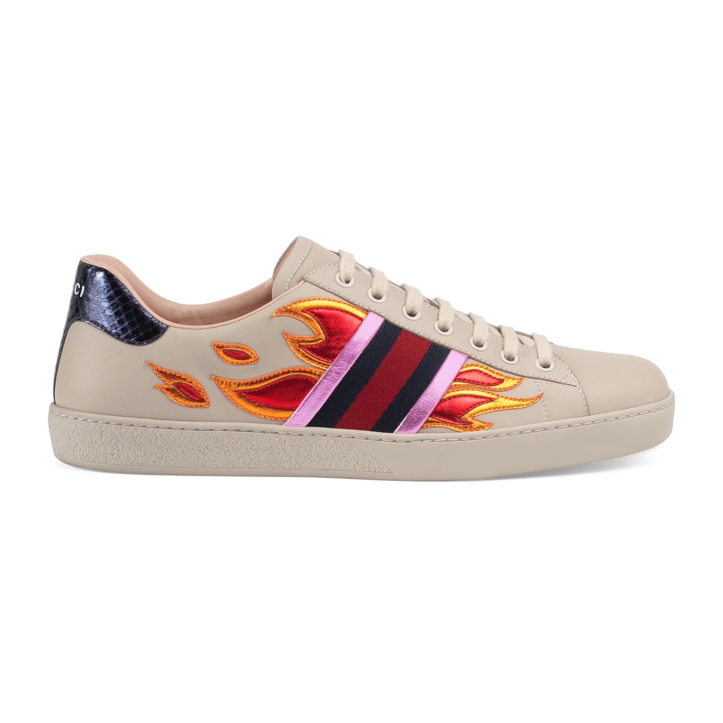 Gucci Leather Ace Sneaker With Flames 