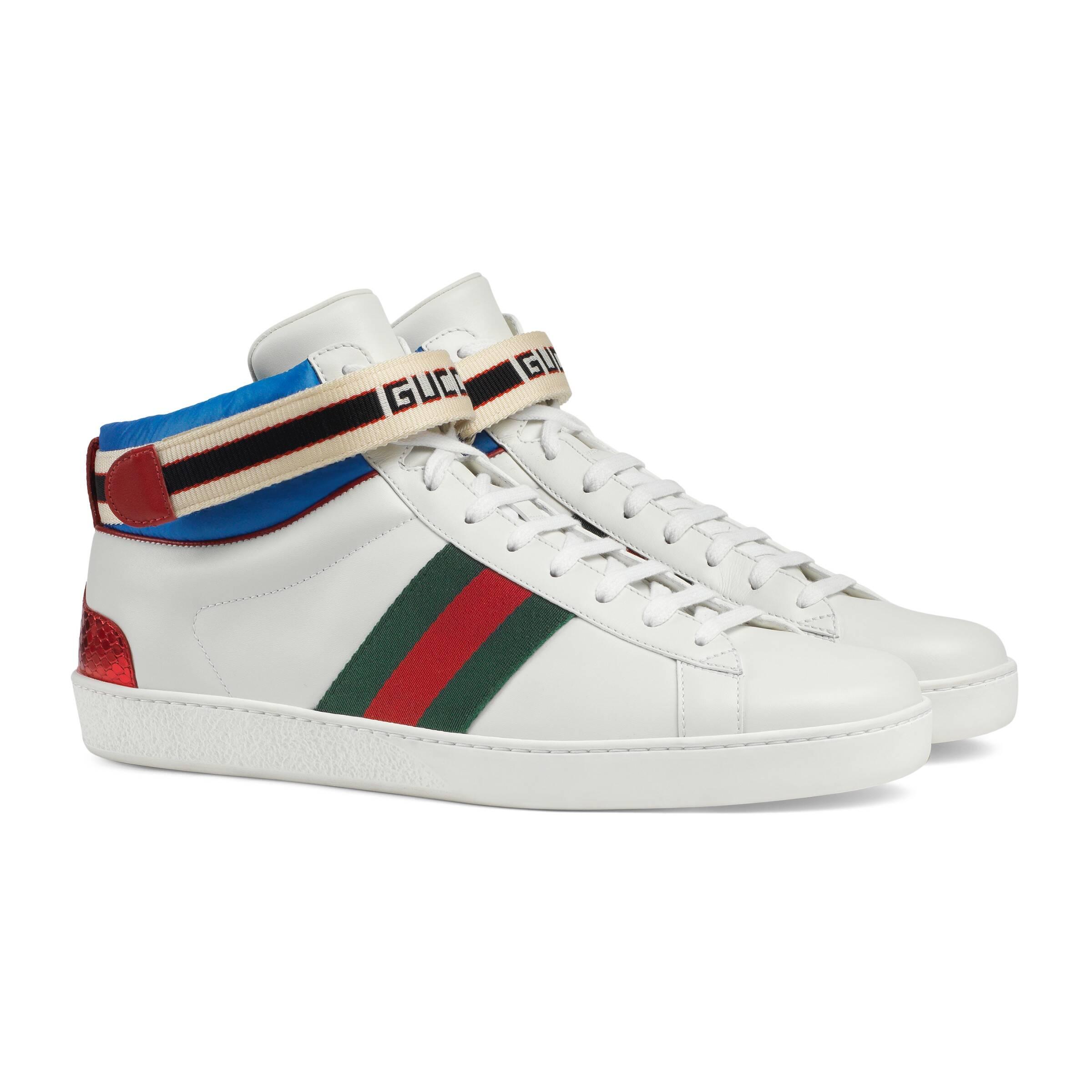 Gucci Leather Ace Stripe High-top Sneaker in White for Men - Lyst