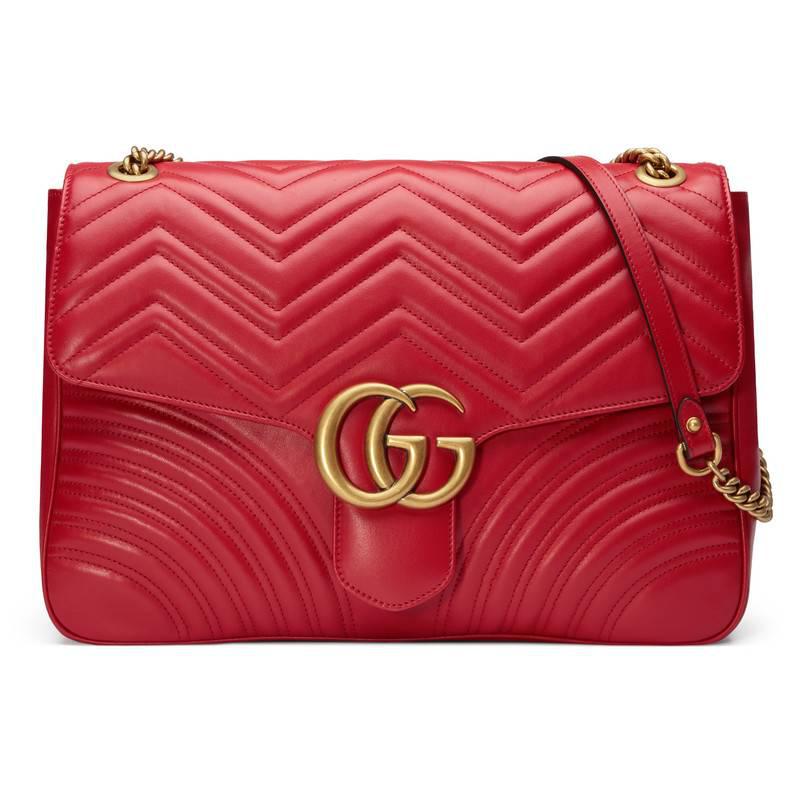 Gucci GG Shoulder Bag Marmont Matelasse Leather Red