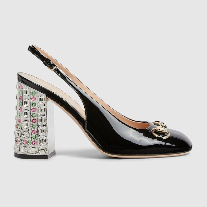 Gucci Women\u0026#180;s Metallic Horsebit Pump With Crystals heels - heels