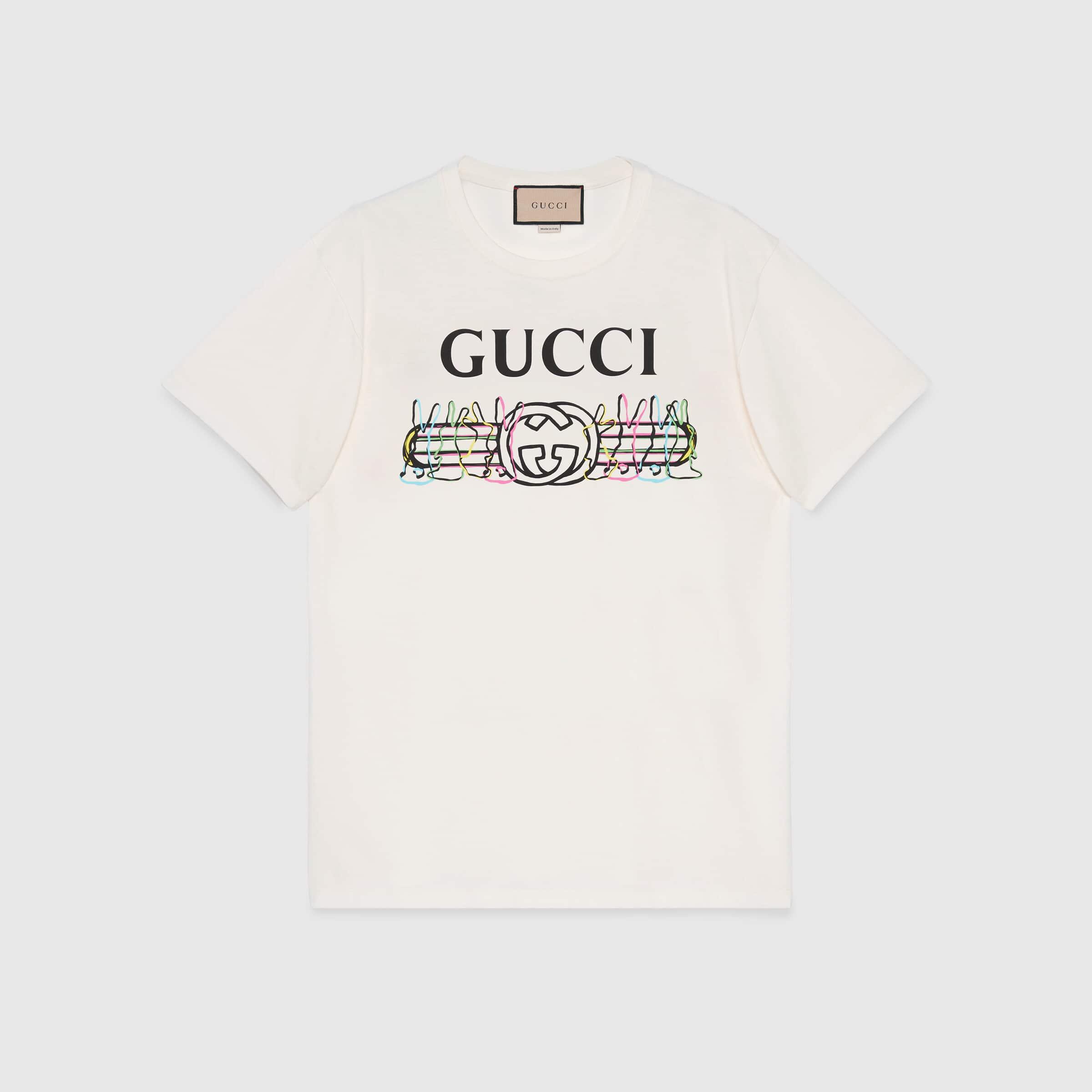 Gucci Logo Bunny Print Cotton Jersey T-shirt in White | Lyst