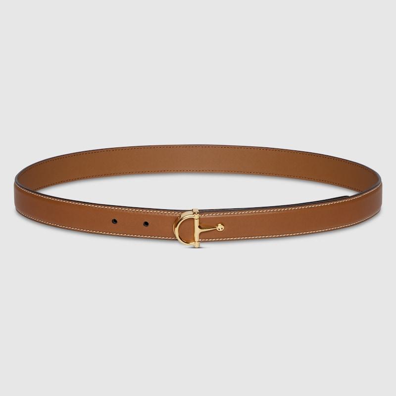 Gucci Thin Belt With Half-Horsebit Buckle, Leather in Brown  display picture 3