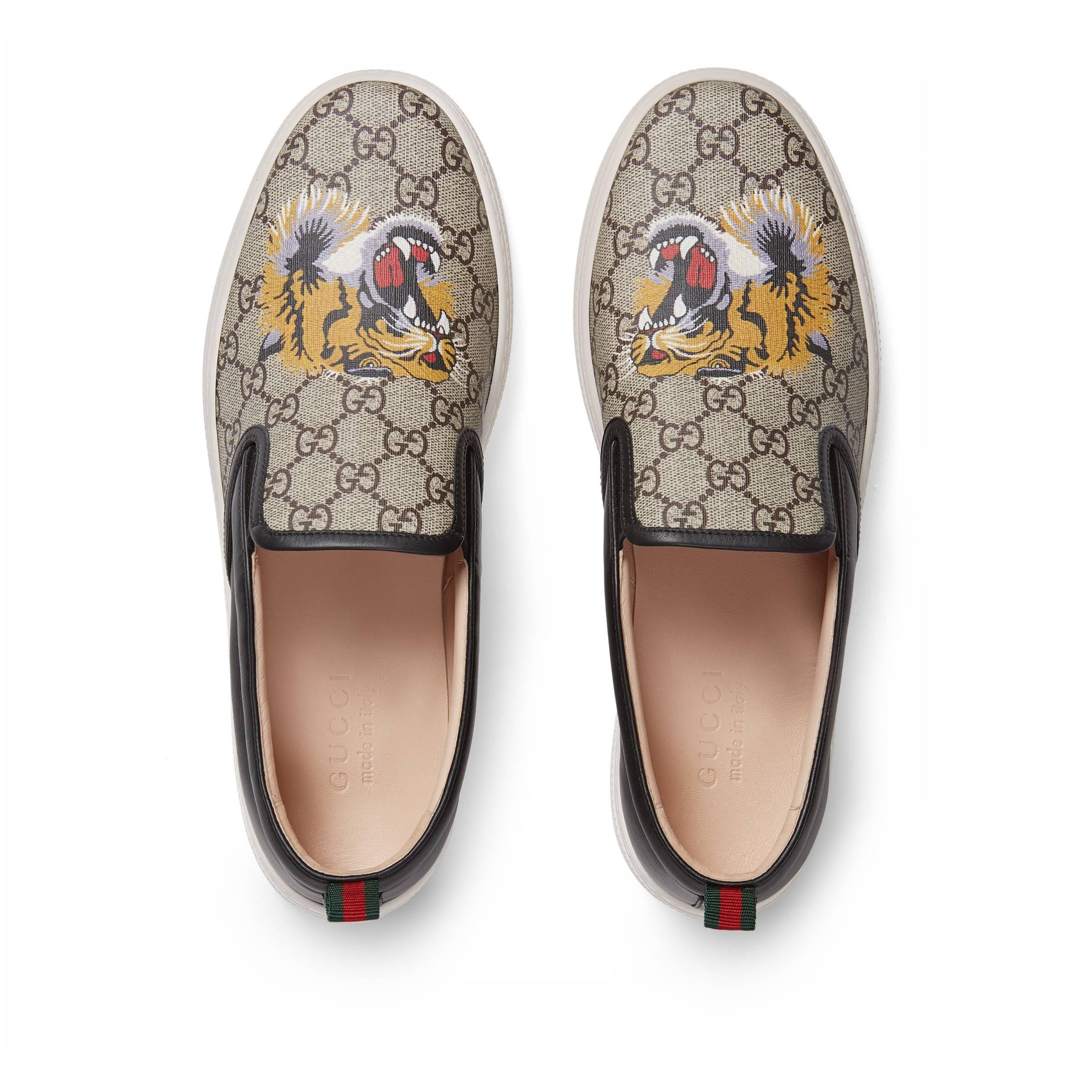 Gucci Canvas GG Supreme Tiger Slip-on Sneaker in Beige (Natural) for Men |  Lyst Australia