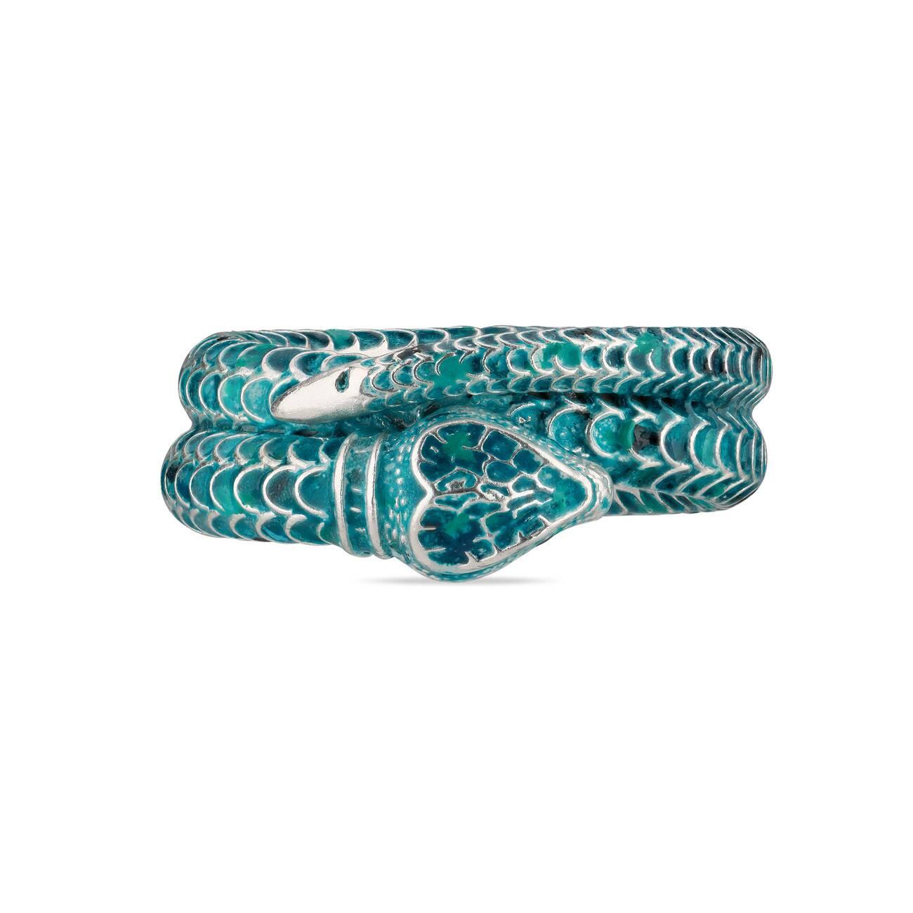 Gucci Garden Enamel Silver Snake Ring in Blue | Lyst