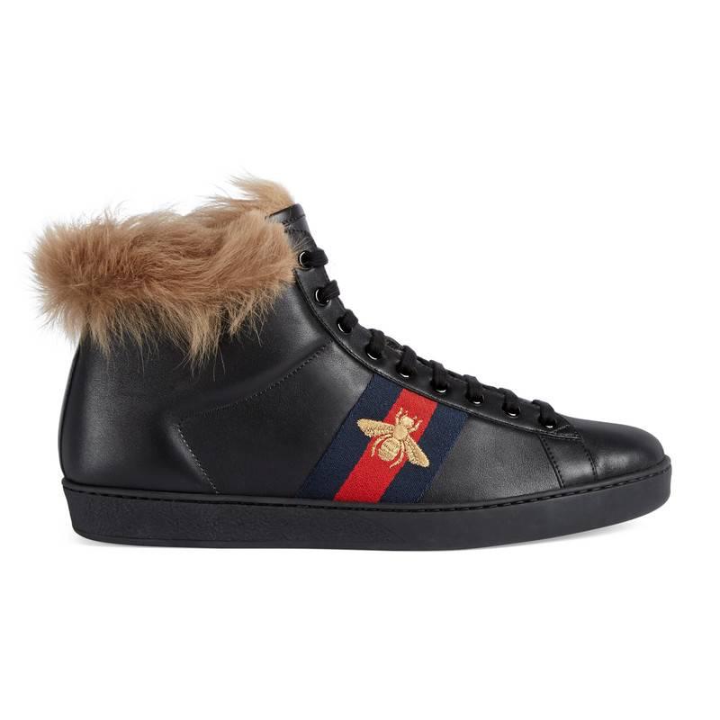 Gucci Ace High-top Sneaker With Fur in Black Leather (Black) for Men - Lyst
