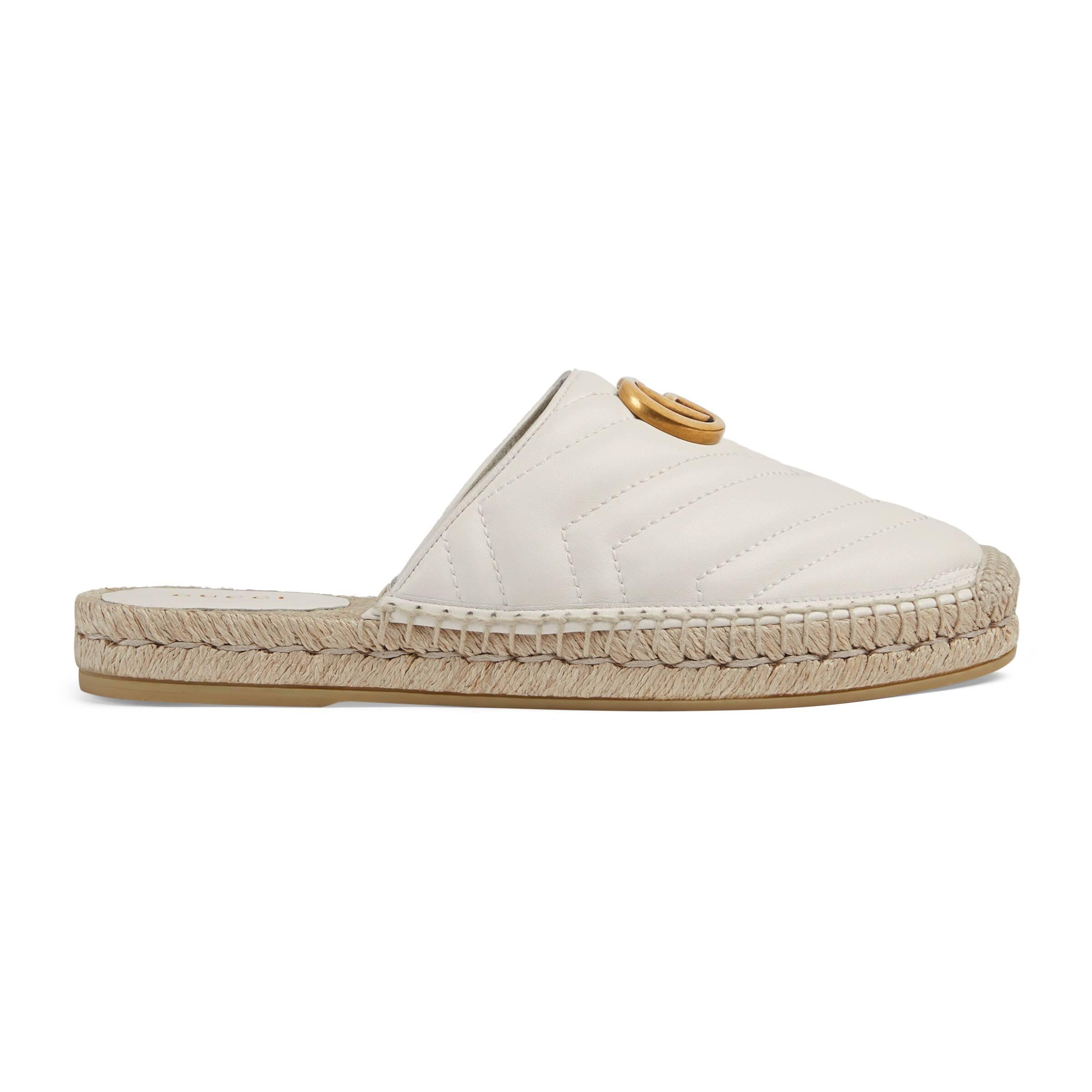 Gucci White Double G Leather Espadrille | Lyst
