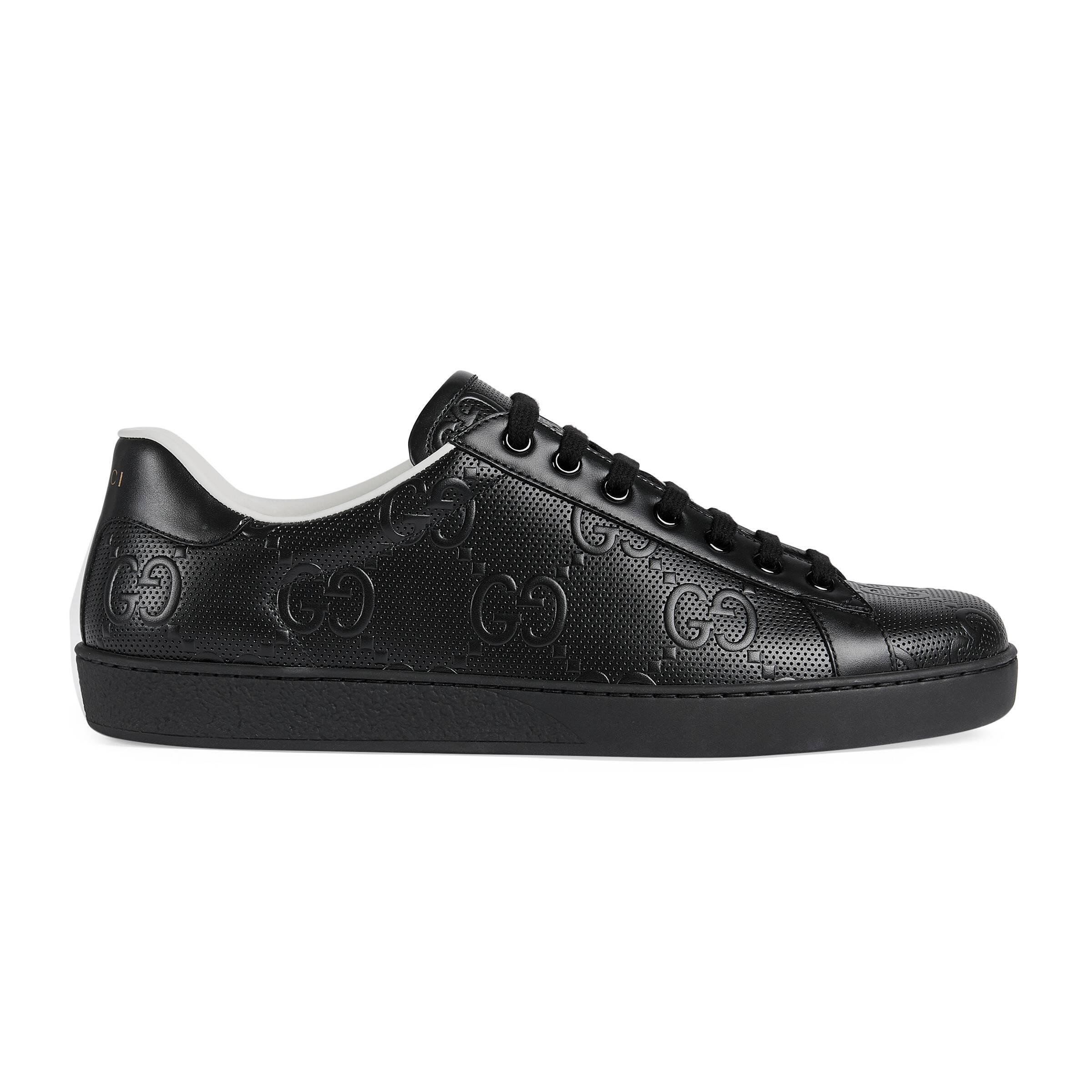 Gucci Ace GG Embossed Sneaker in Black for Men - Lyst
