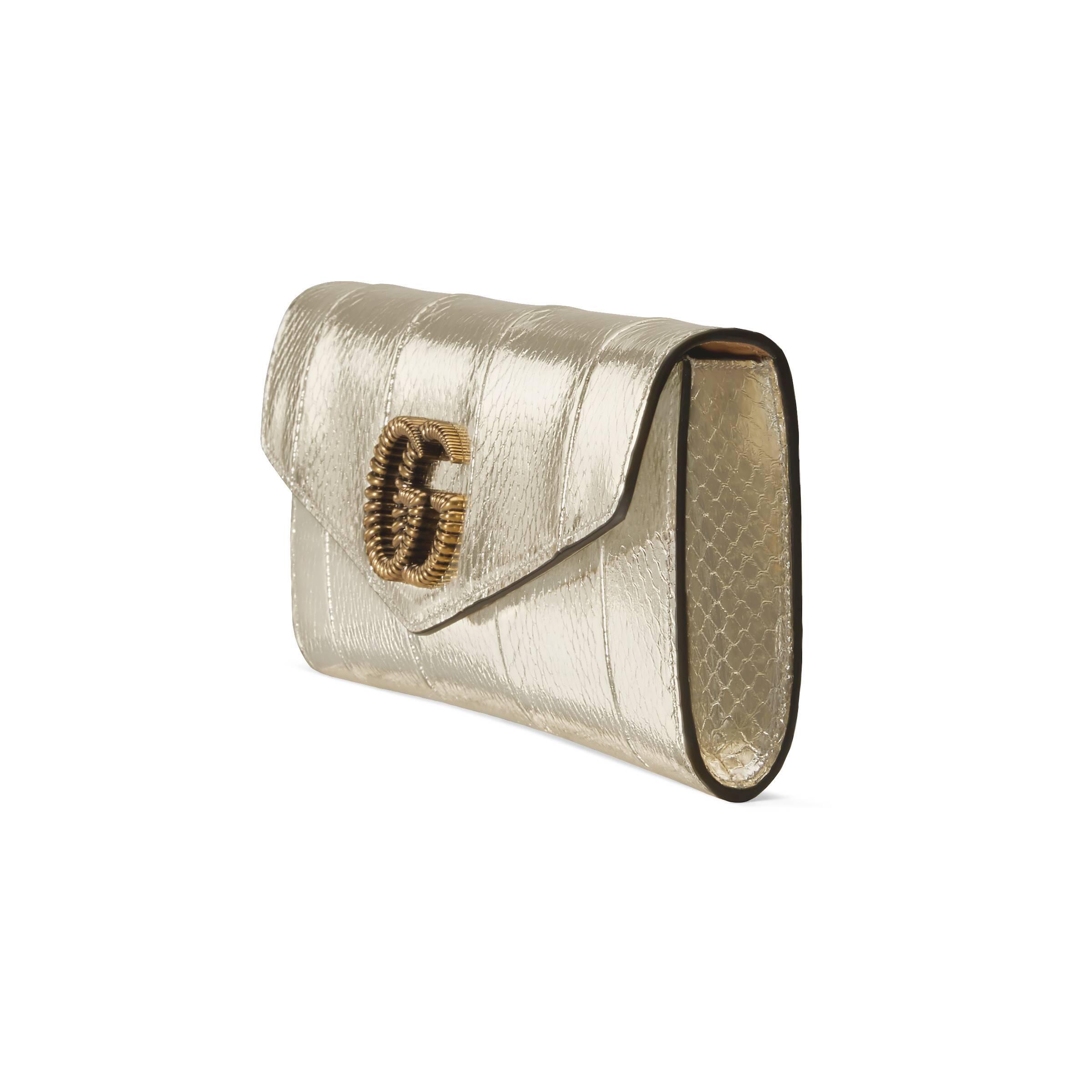 Gucci Broadway Snakeskin Clutch With Double G in Metallic