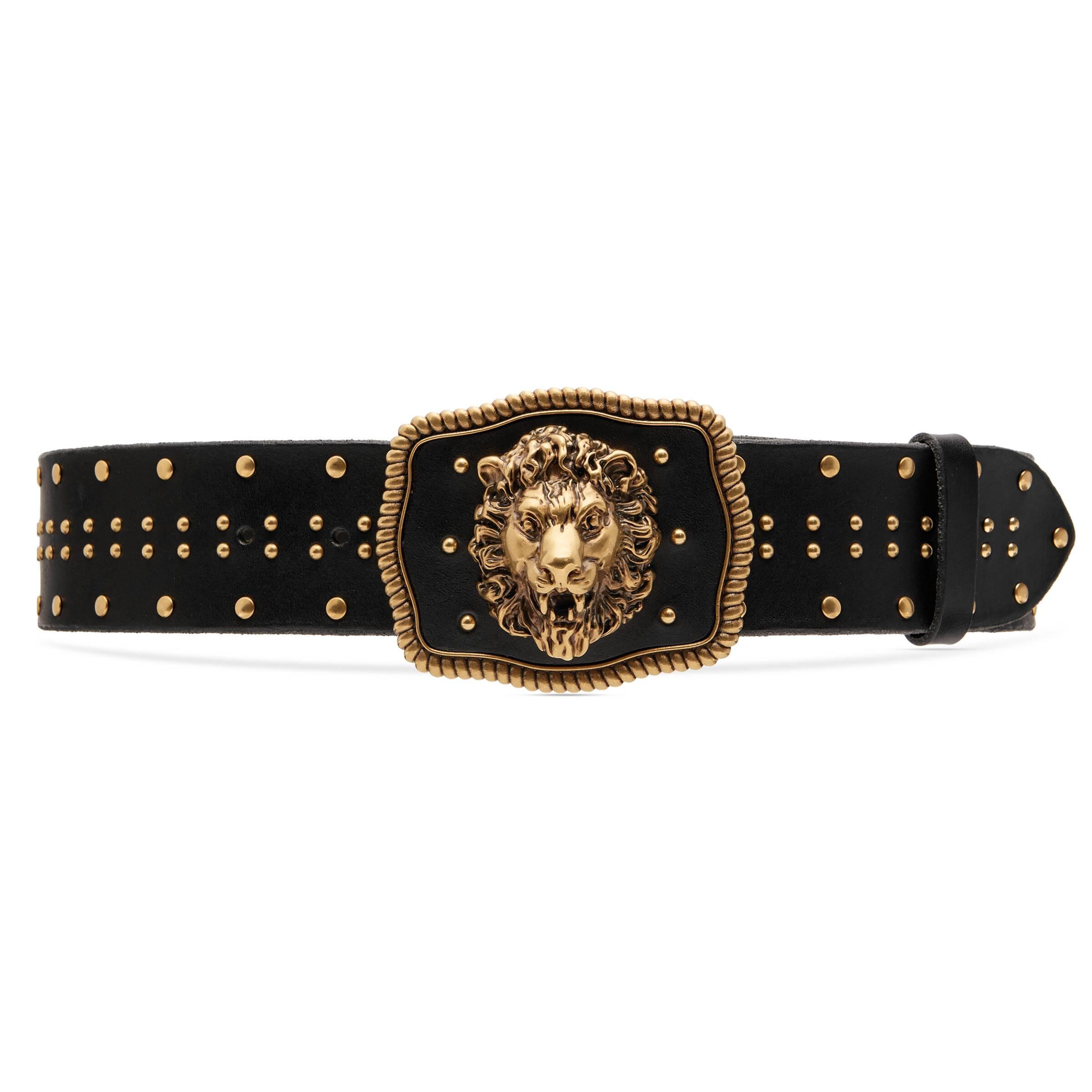 Gucci Leather Belt With Lion Head Buckle in Black for Men | Lyst
